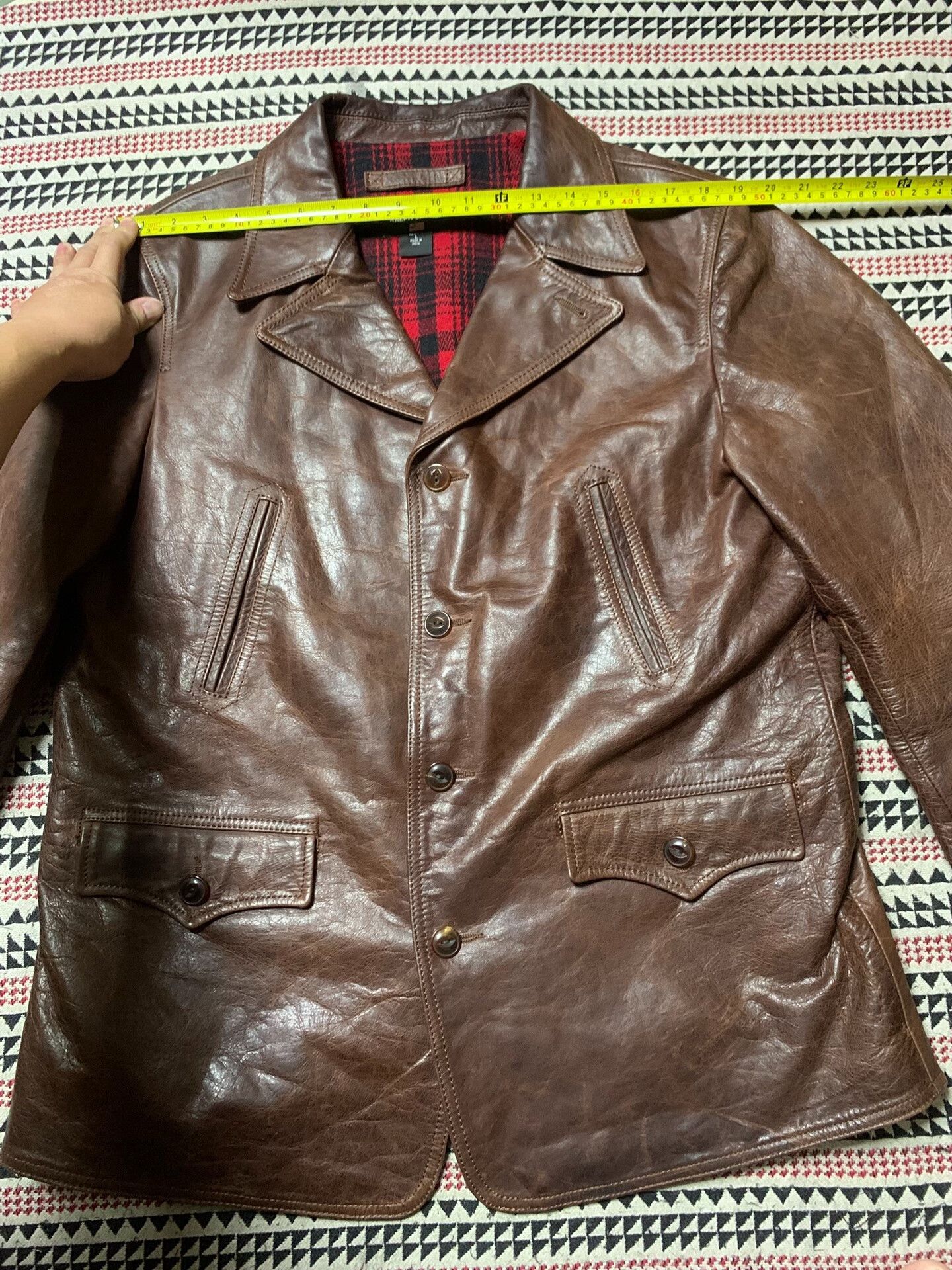 Polo Ralph Lauren brown leather POLO jacket with plaid lining Size US L / EU 52-54 / 3 - 6 Thumbnail