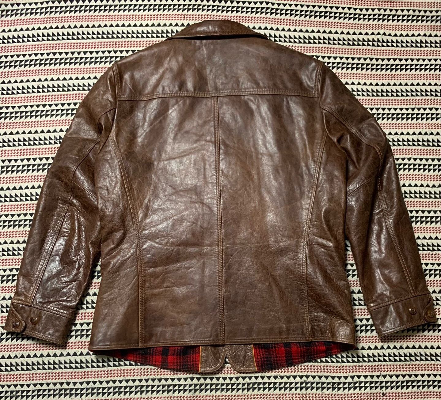 Polo Ralph Lauren brown leather POLO jacket with plaid lining Size US L / EU 52-54 / 3 - 2 Thumbnail