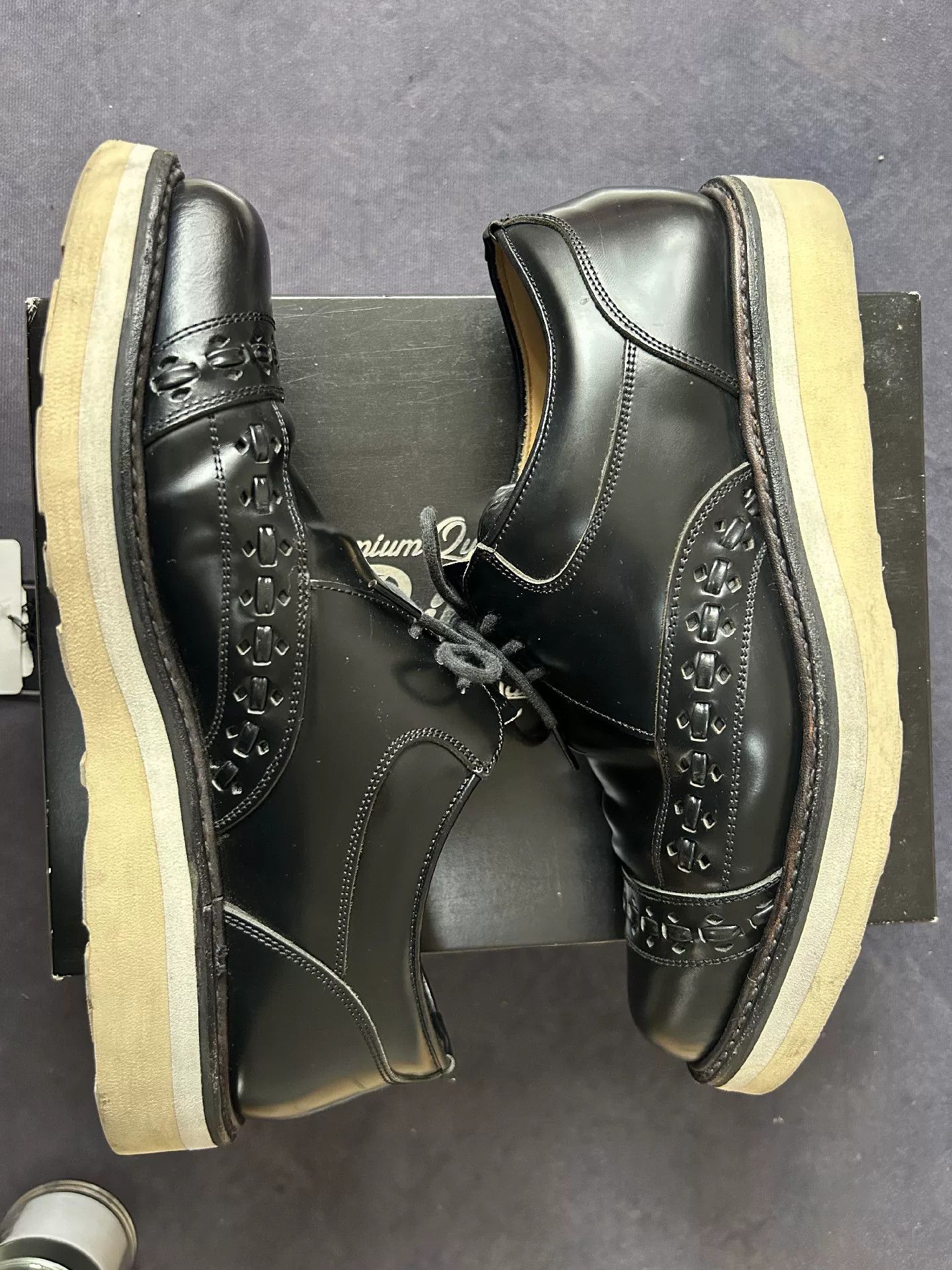 Japanese Brand Black Leather Dress Shoes with Brogue Detailing Size US 7 / EU 40 - 2 Thumbnail