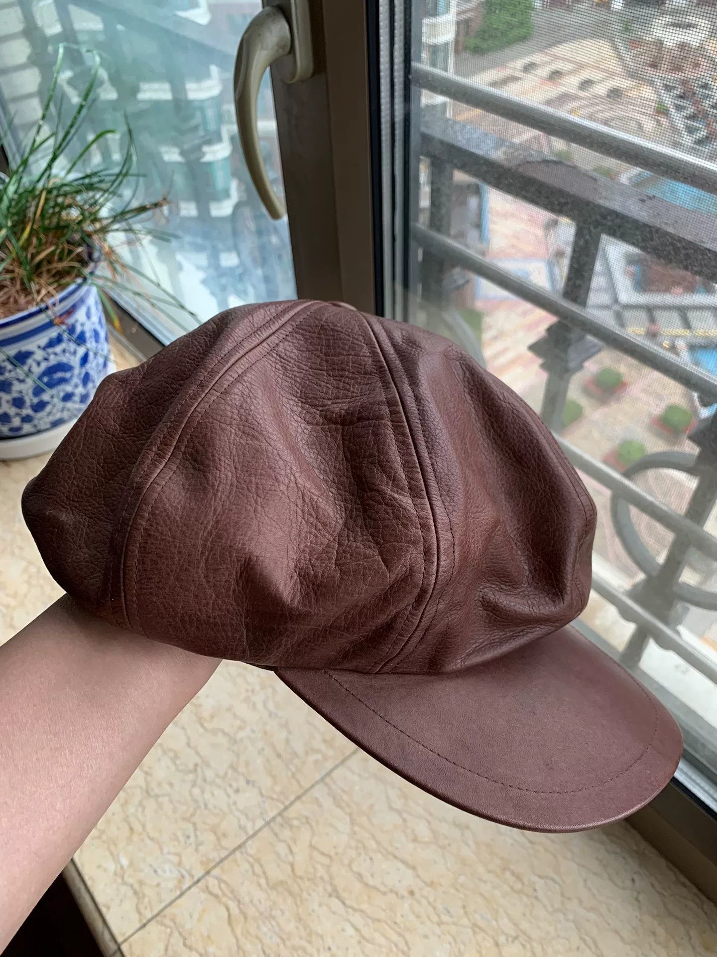 Japanese Brand Brown Leather Newsboy Cap Size ONE SIZE - 4 Thumbnail