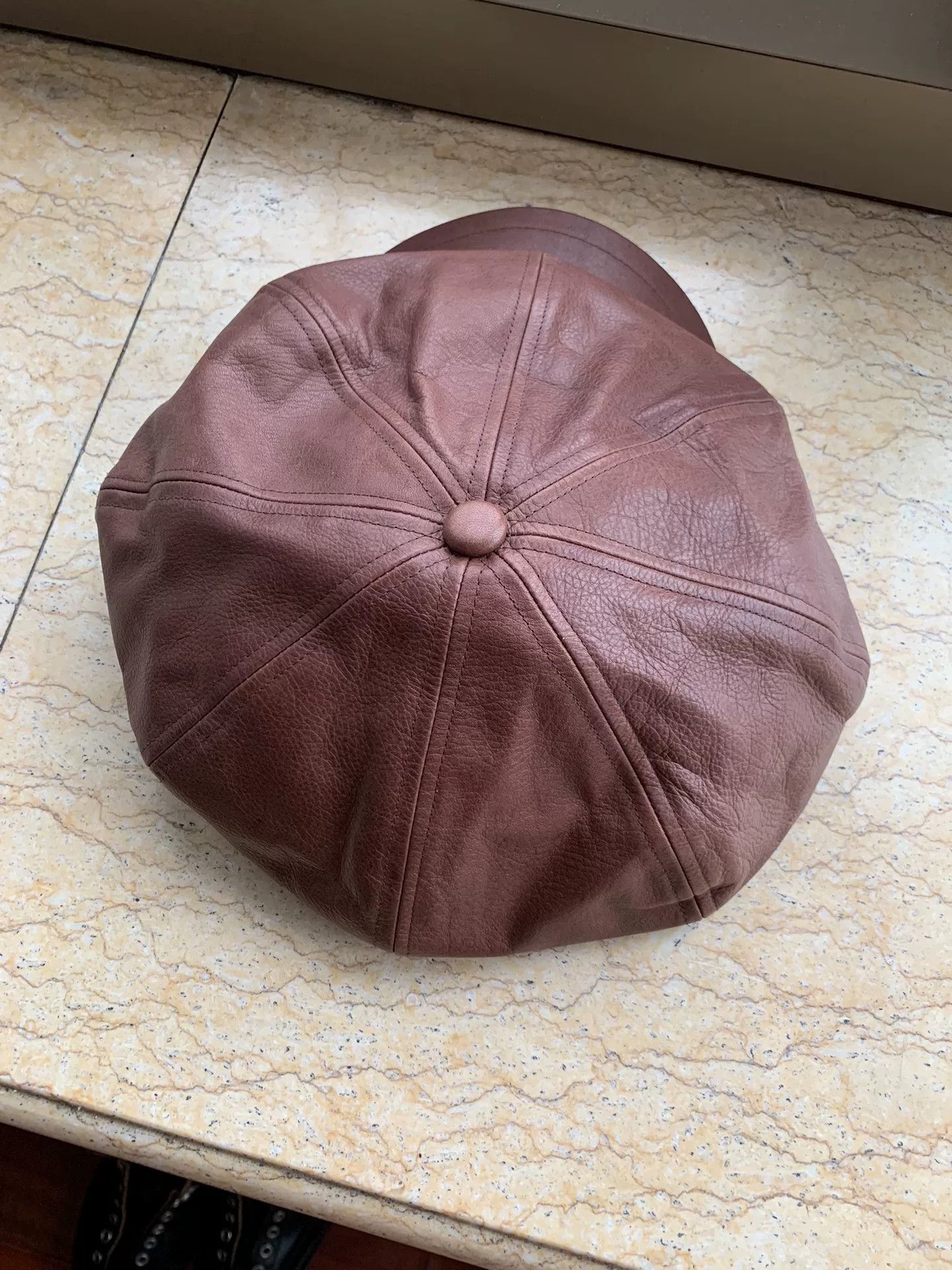 Japanese Brand Brown Leather Newsboy Cap Size ONE SIZE - 5 Thumbnail
