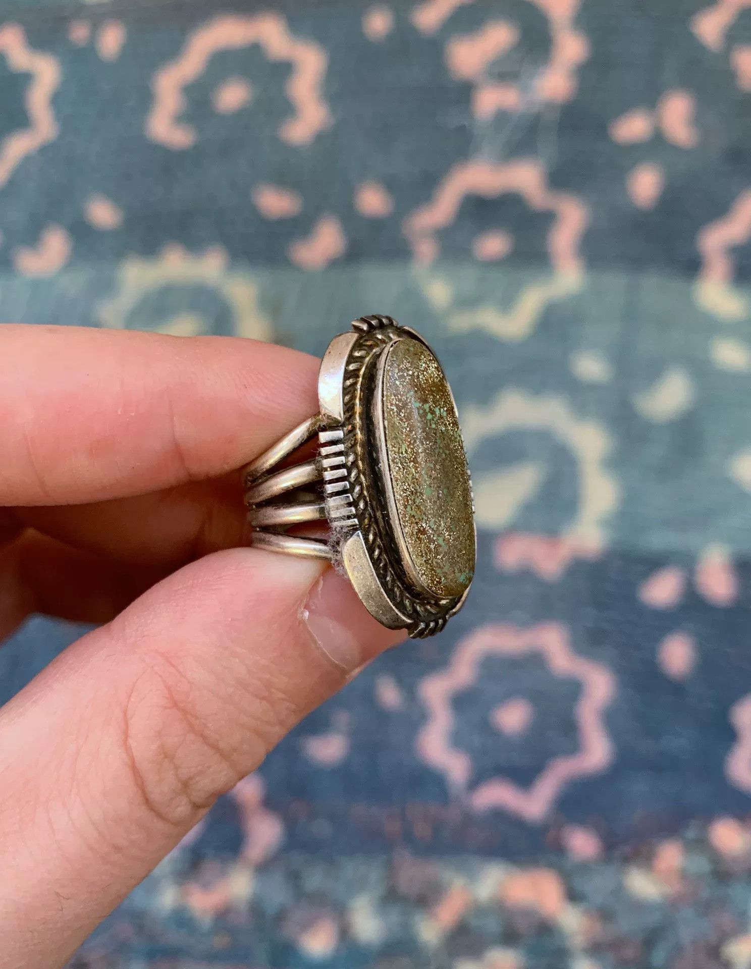 Japanese Brand Antique Navajo Silver Turquoise Ring Size ONE SIZE - 4 Thumbnail