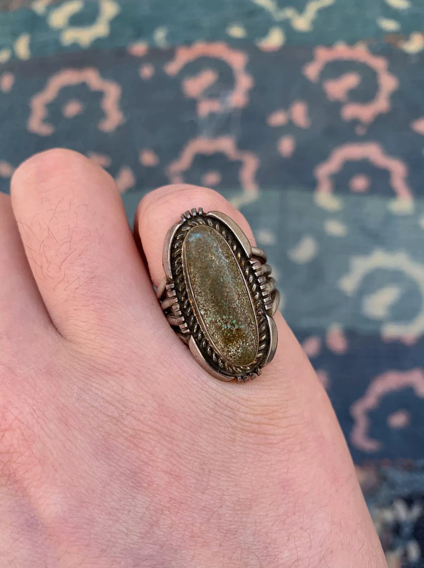 Japanese Brand Antique Navajo Silver Turquoise Ring Size ONE SIZE - 2 Thumbnail