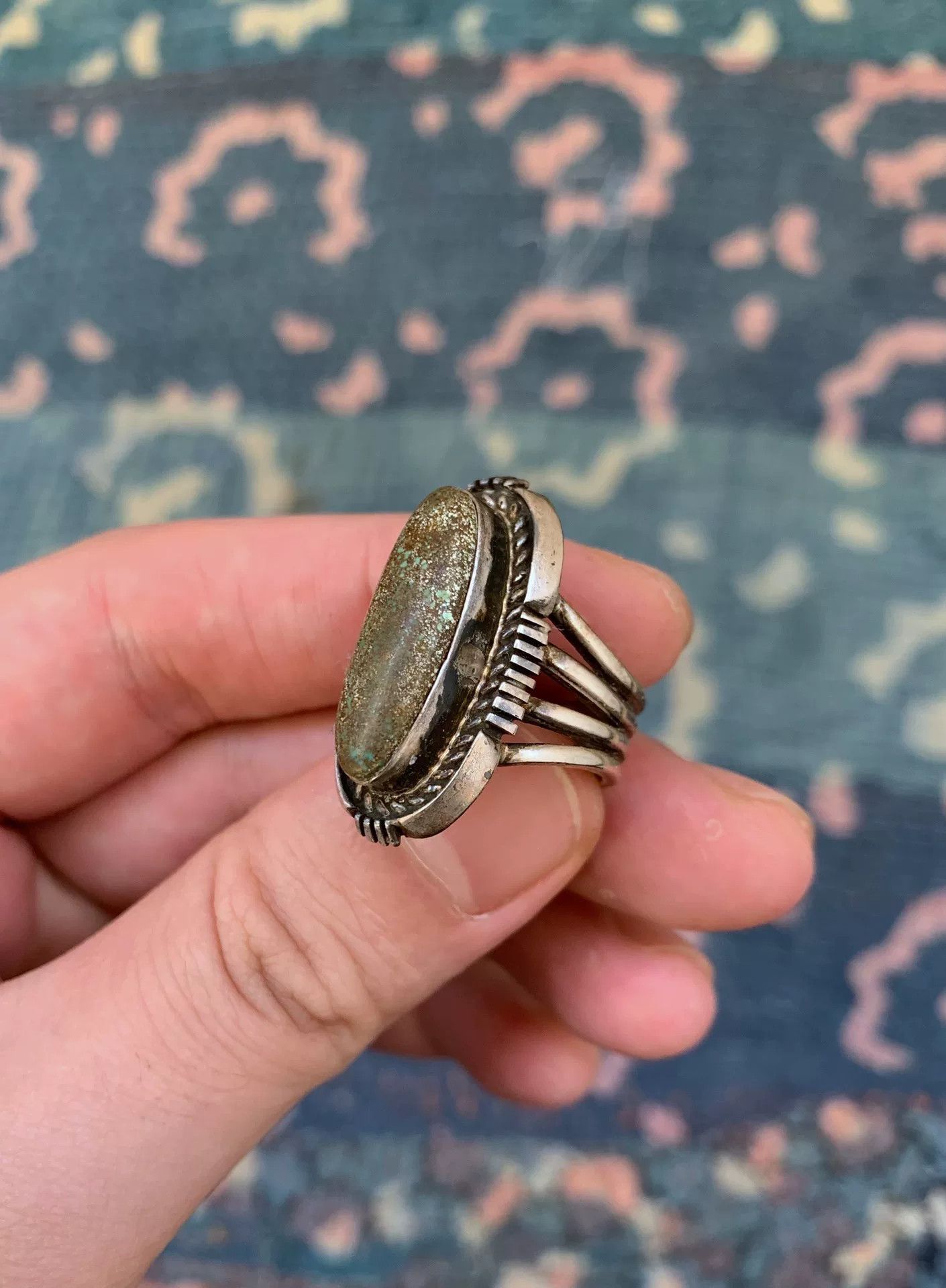 Japanese Brand Antique Navajo Silver Turquoise Ring Size ONE SIZE - 6 Thumbnail