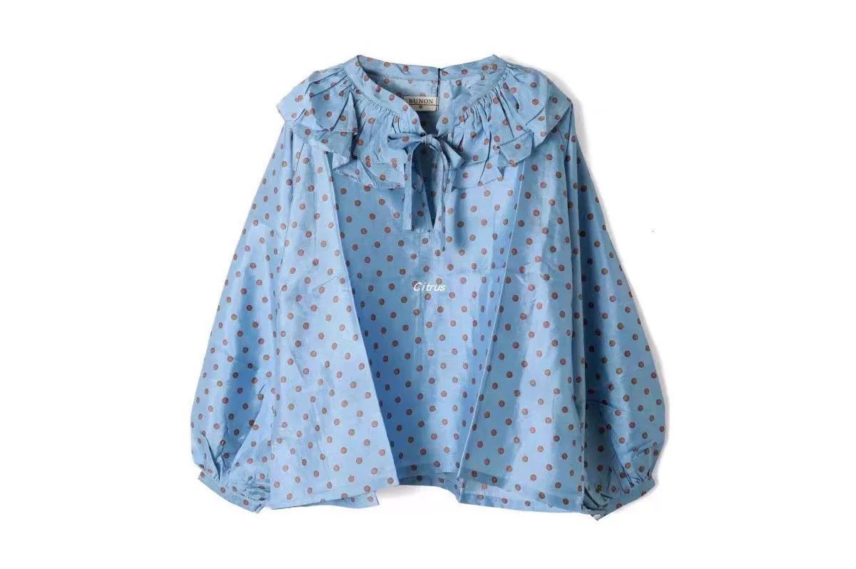 Japanese Brand BUNON Polka Dot Ruffle Silk Blouse Size S / US 4 / IT 40 - 2 Thumbnail