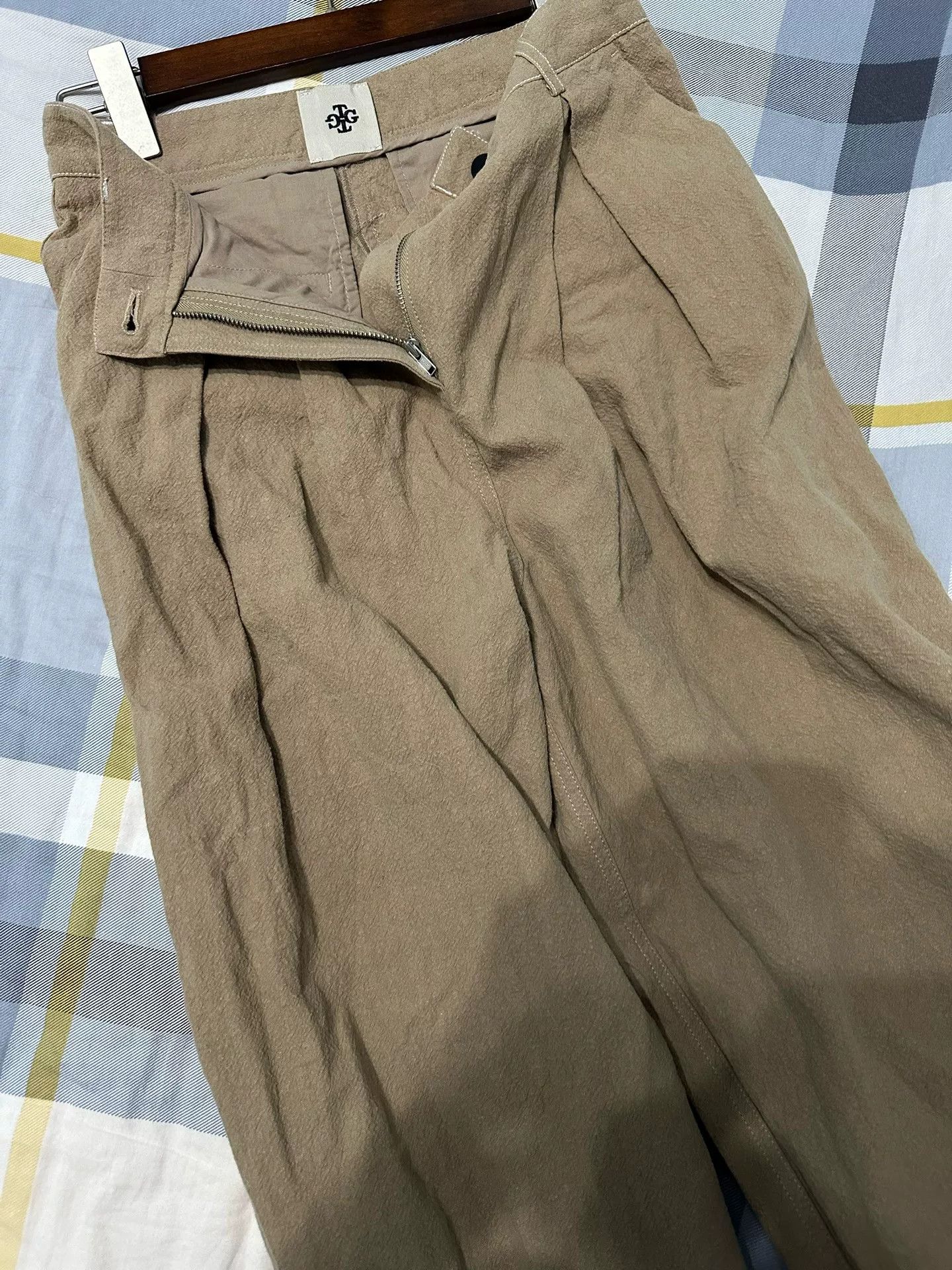 Japanese Brand Beige Cotton Linen Wide Leg Trousers Size US 28 / EU 44 - 3 Thumbnail
