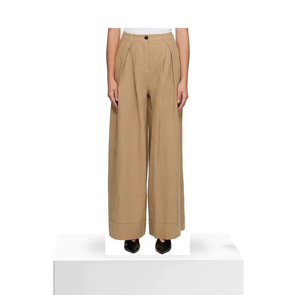 Japanese Brand Beige Cotton Linen Wide Leg Trousers Size US 28 / EU 44 - 5 Thumbnail