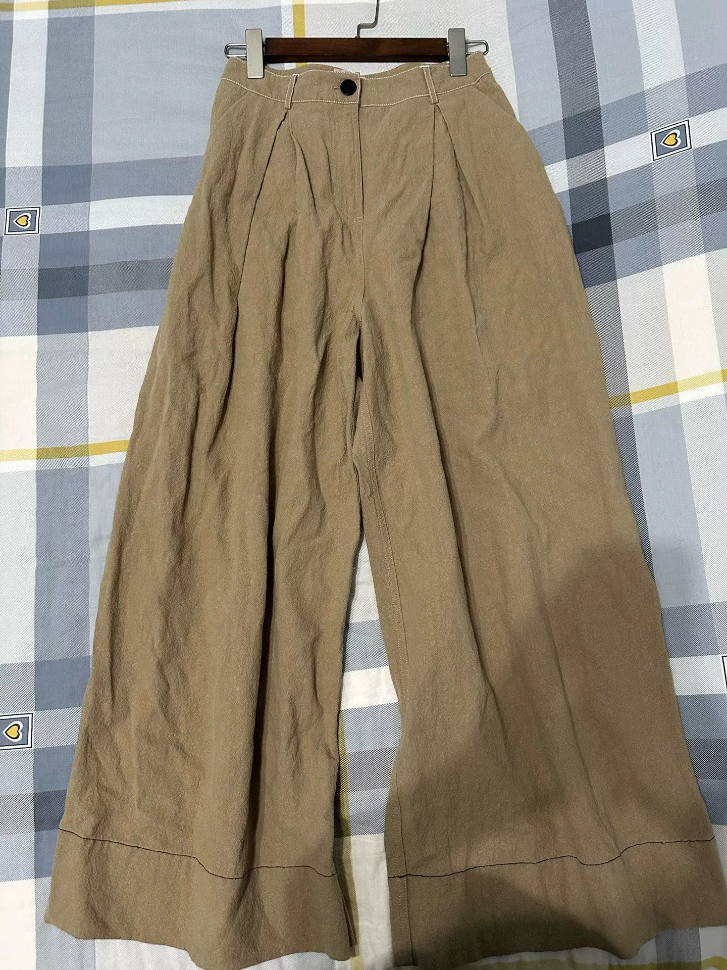 Japanese Brand Beige Cotton Linen Wide Leg Trousers Size US 28 / EU 44 - 2 Thumbnail