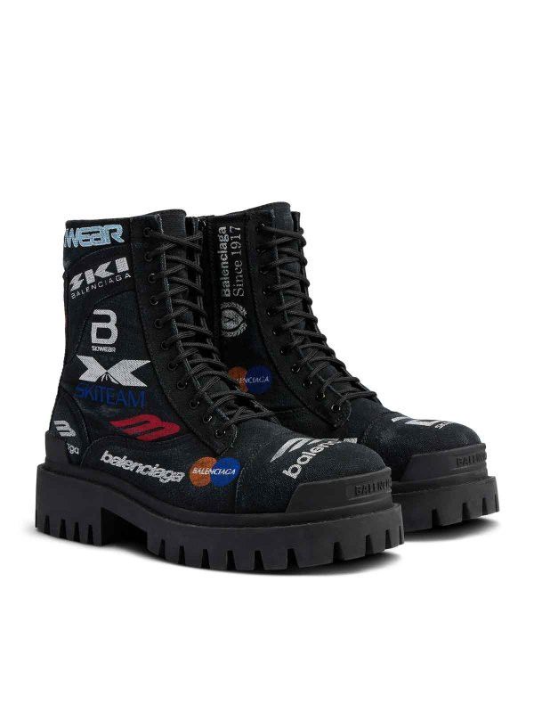 Balenciaga Men`S Strike 20Mm Patch Combat Boots In Black Size US 12 / EU 45 - 2 Thumbnail
