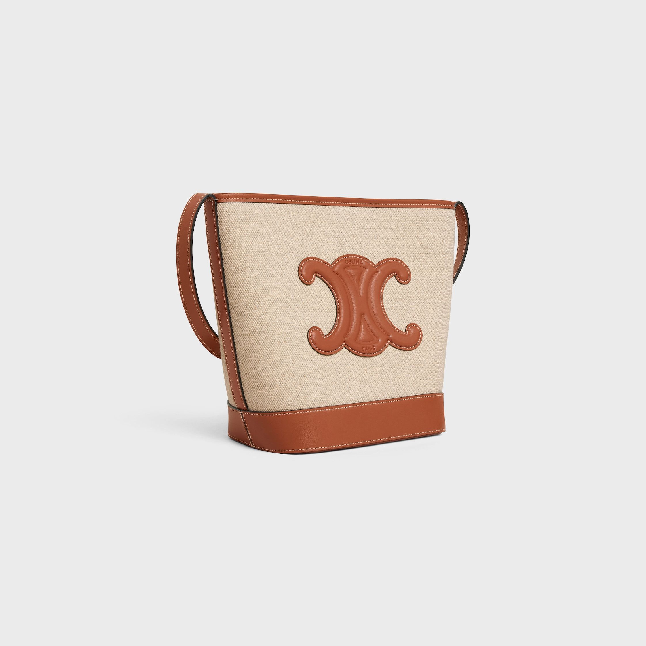 Celine SMALL BUCKET CUIR TRIOMPHE IN TEXTILE AND CALFSKIN NATURAL/TAN Size ONE SIZE - 2 Thumbnail