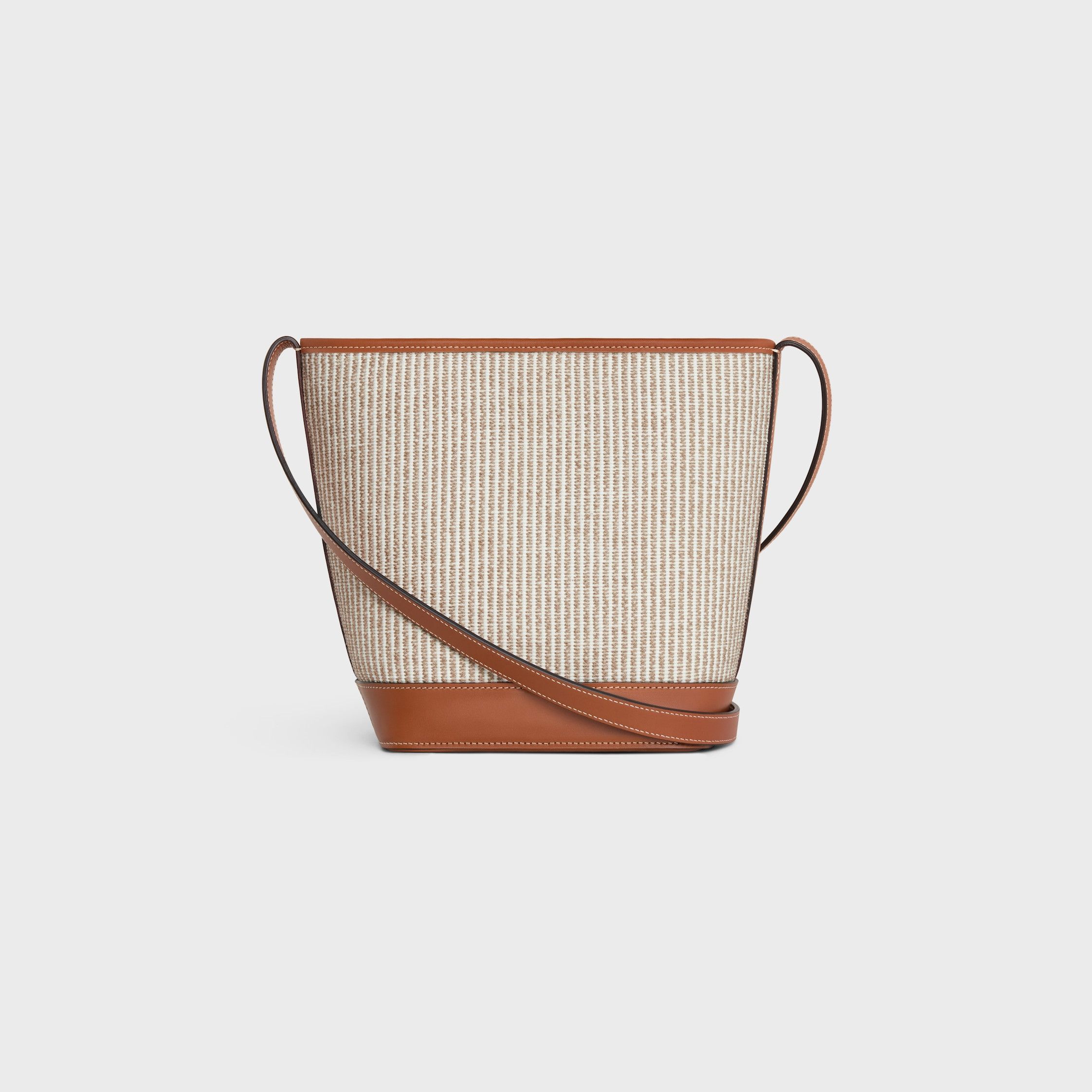 Celine SMALL BUCKET CUIR TRIOMPHE IN STRIPED TEXTILE AND CALFSKIN BEIGE Size ONE SIZE - 3 Thumbnail