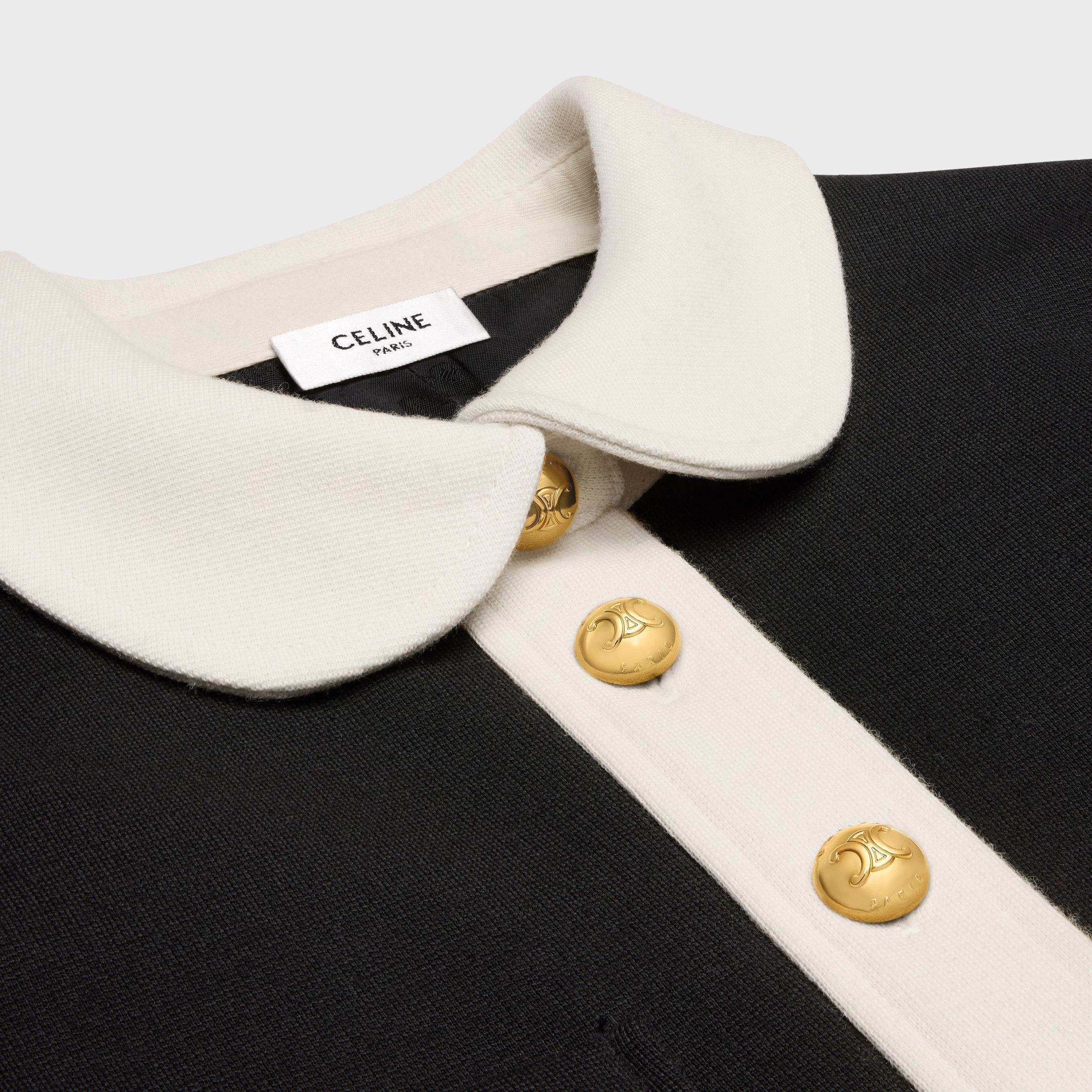 Celine MINI TRAPEZE DRESS IN WOOL JERSEY BLACK/CREAM Size XS / US 0-2 / IT 36-38 - 3 Thumbnail
