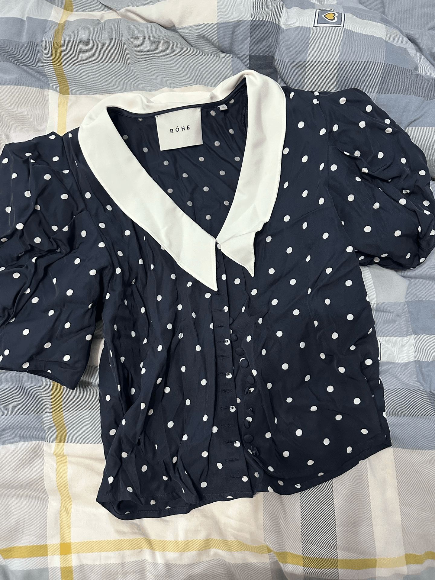 Rohe Navy Polka Dot Bubble Sleeve Shirt Size S / US 4 / IT 40 - 2 Thumbnail