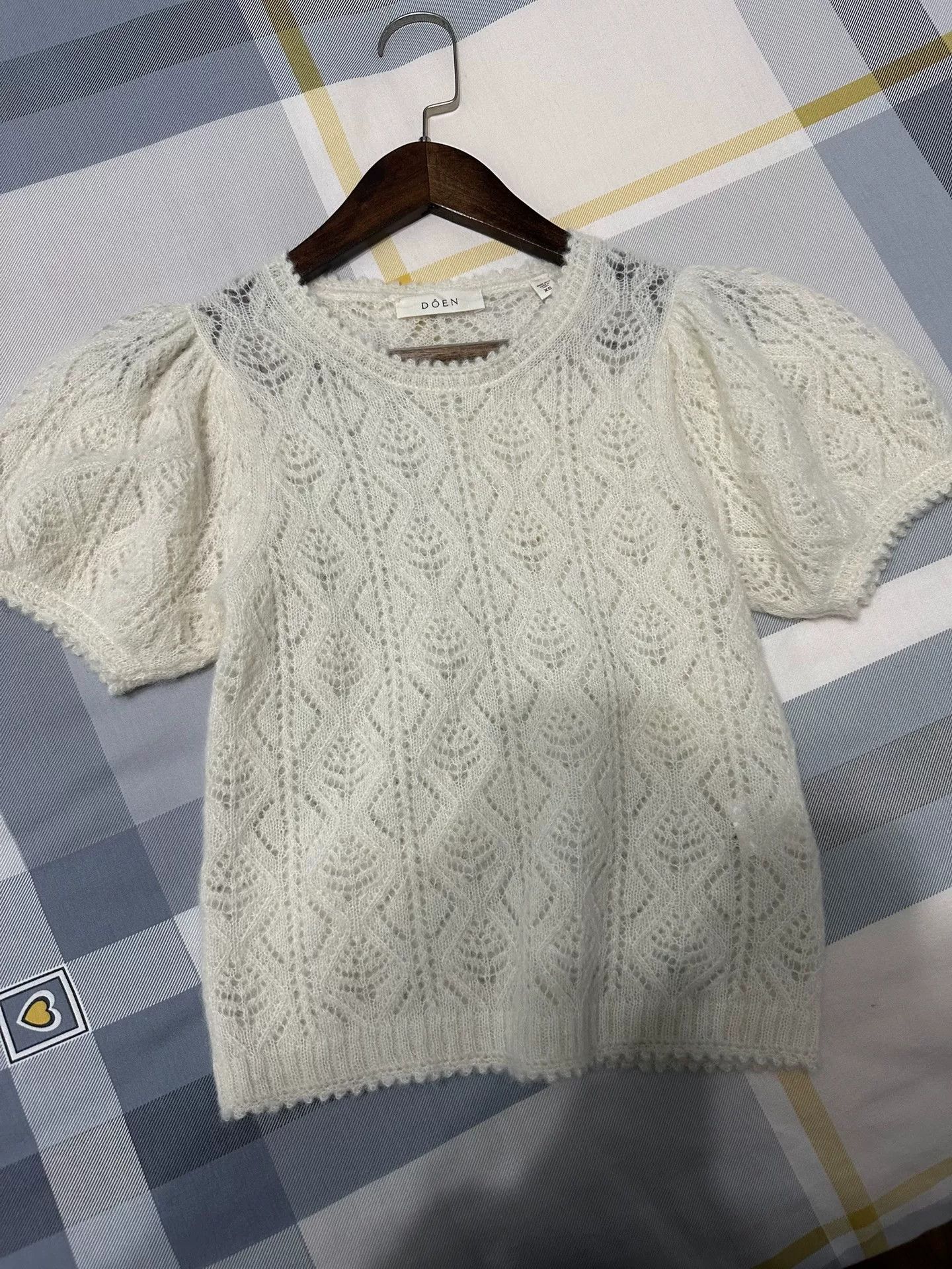 DOEN White Knitted Short Sleeve Sweater Size S / US 4 / IT 40 - 2 Thumbnail