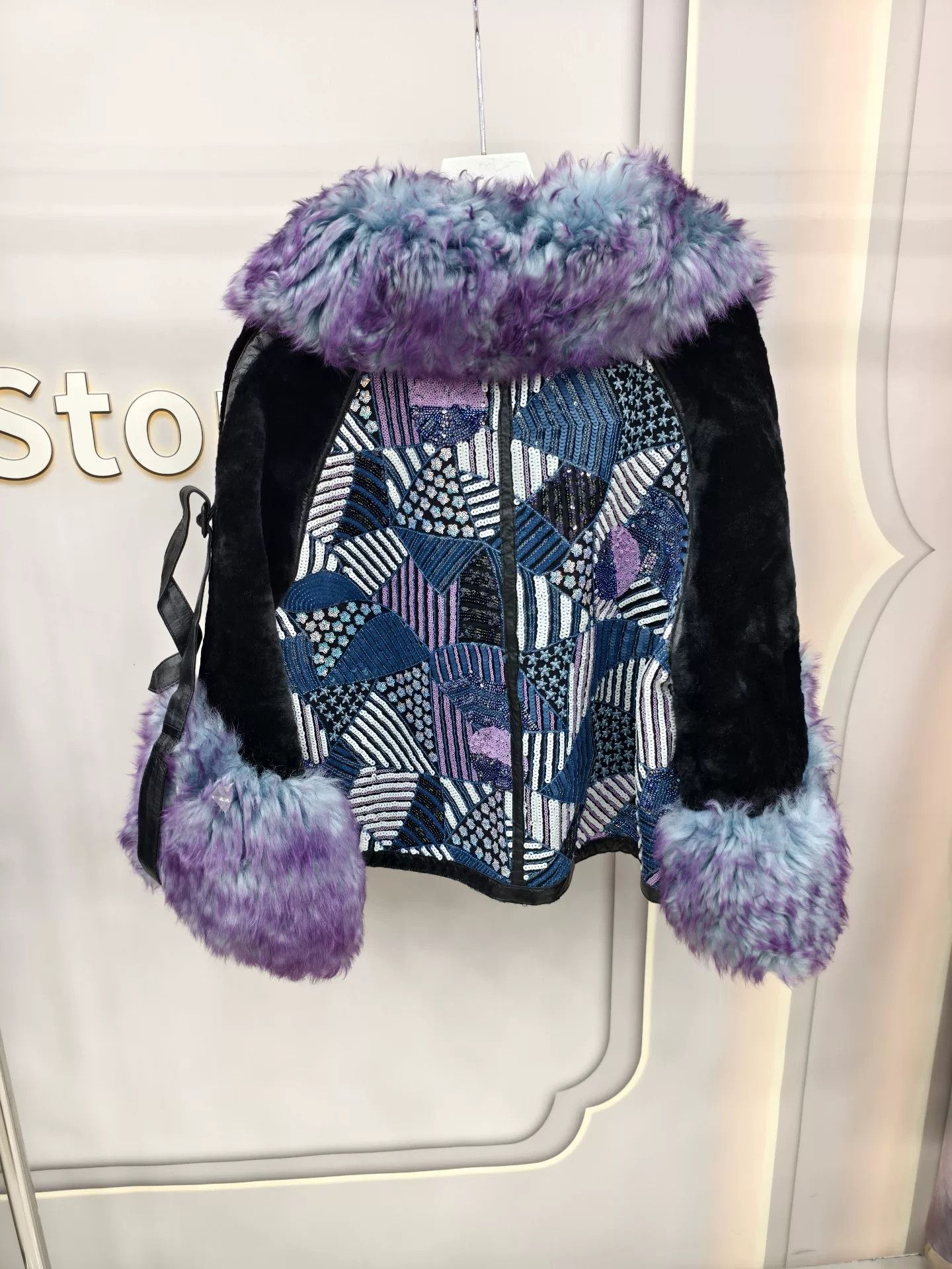 Japanese Brand Stylish Black Leather and Purple Fur Jacket Size M / US 6-8 / IT 42-44 - 4 Thumbnail