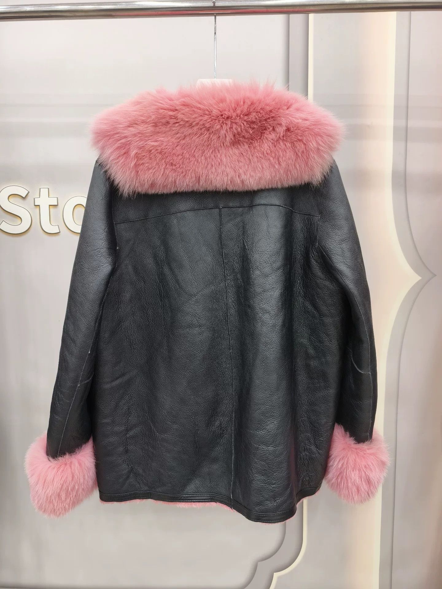 Japanese Brand Black Wool Leather Coat with Fox Fur Trim Size XL / US 12-14 / IT 48-50 - 5 Thumbnail