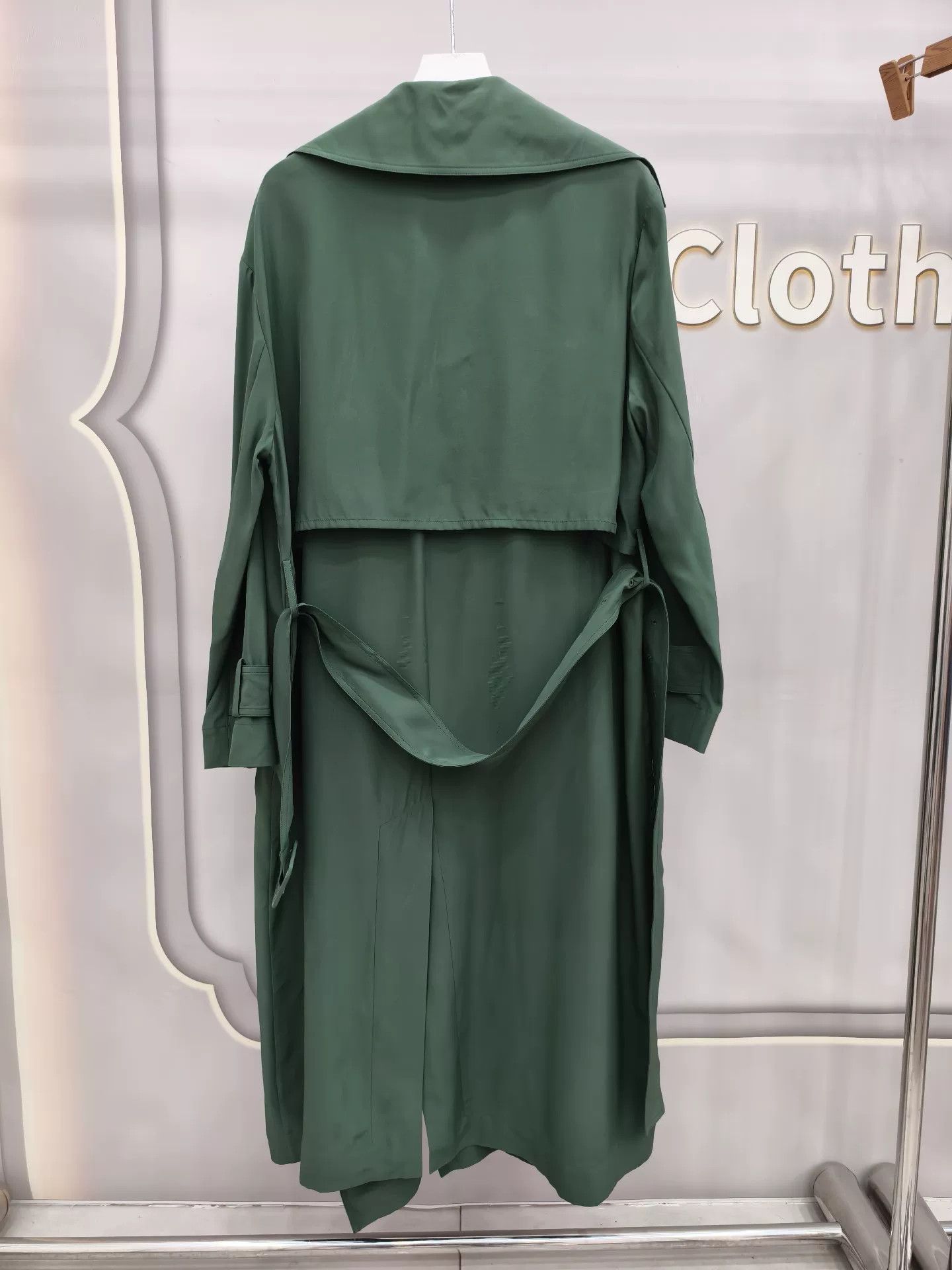 Japanese Brand Green Silk Trench Coat for Women Size M / US 6-8 / IT 42-44 - 3 Thumbnail