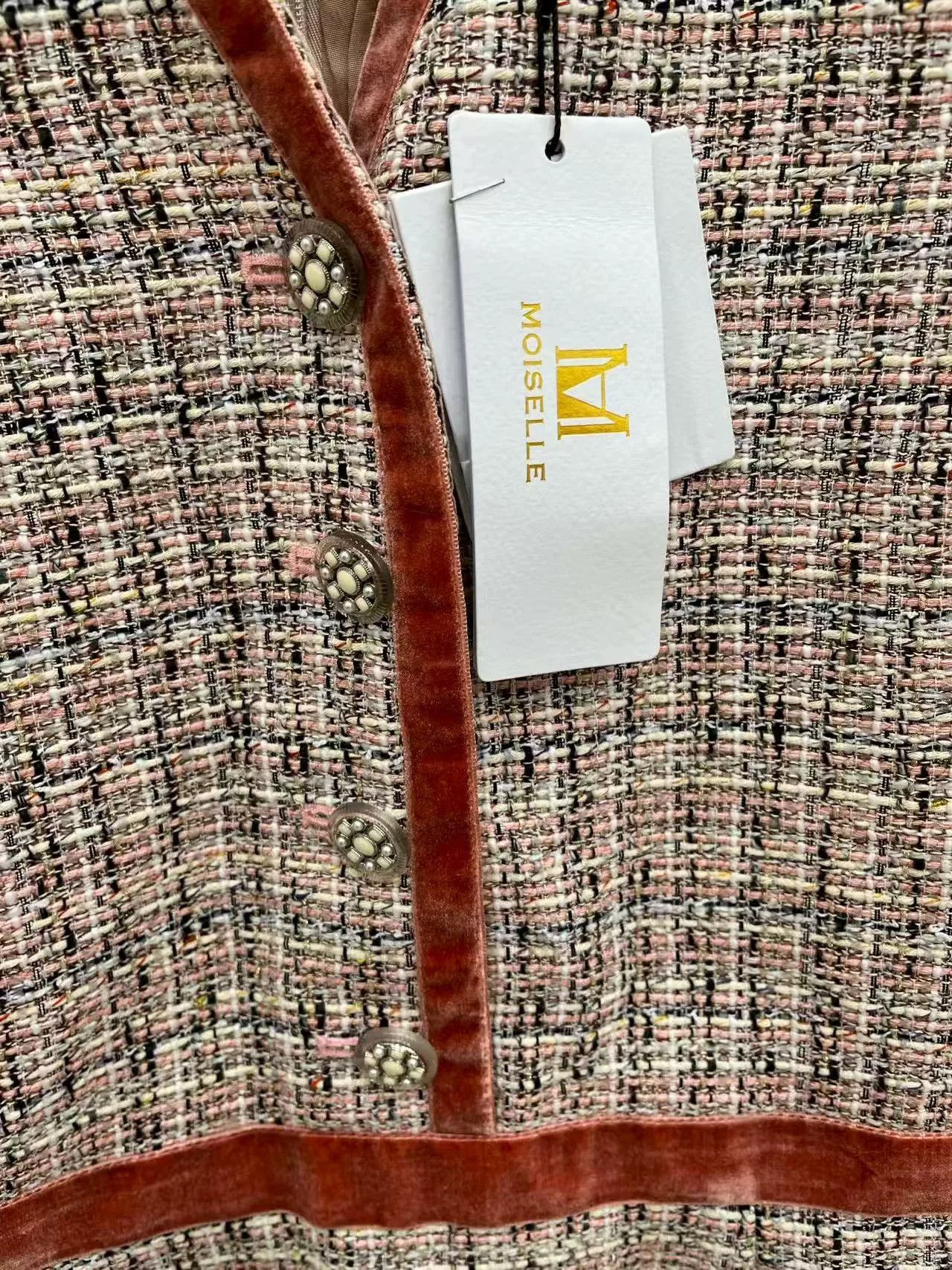Japanese Brand MOISELLE Women's Tweed Dress with Velvet Accents Size S / US 4 / IT 40 - 4 Thumbnail