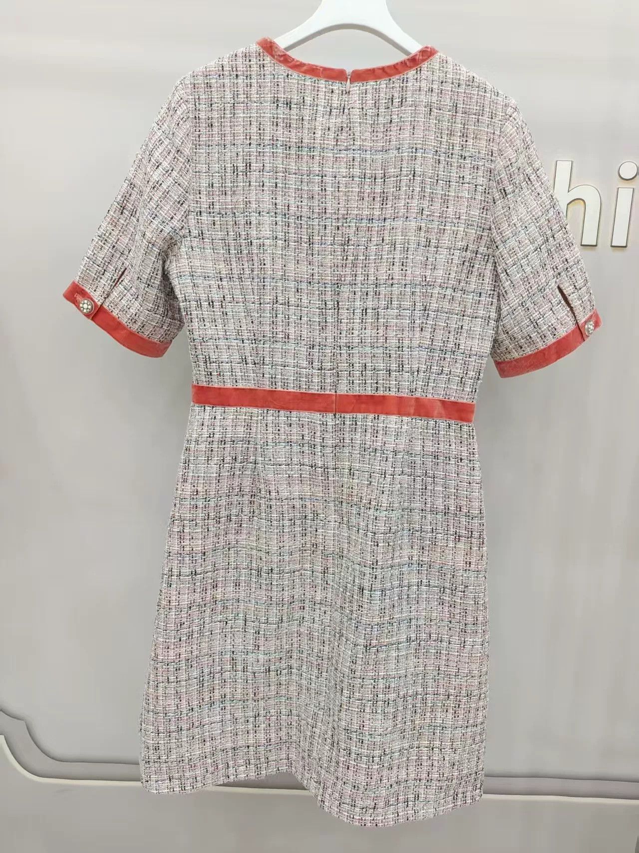Japanese Brand MOISELLE Women's Tweed Dress with Velvet Accents Size S / US 4 / IT 40 - 2 Thumbnail