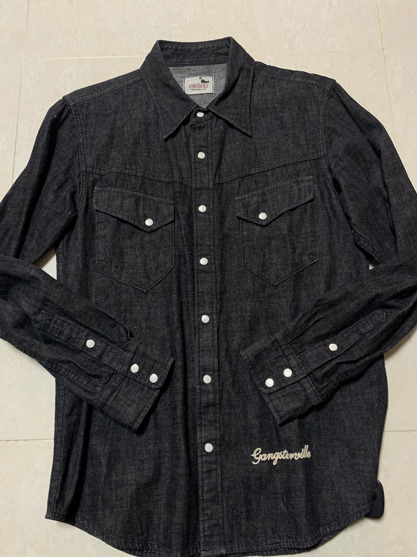 Japanese Brand GANGSTERVILLE Denim Shirt with Embroidery Size US S / EU 44-46 / 1 - 2 Thumbnail