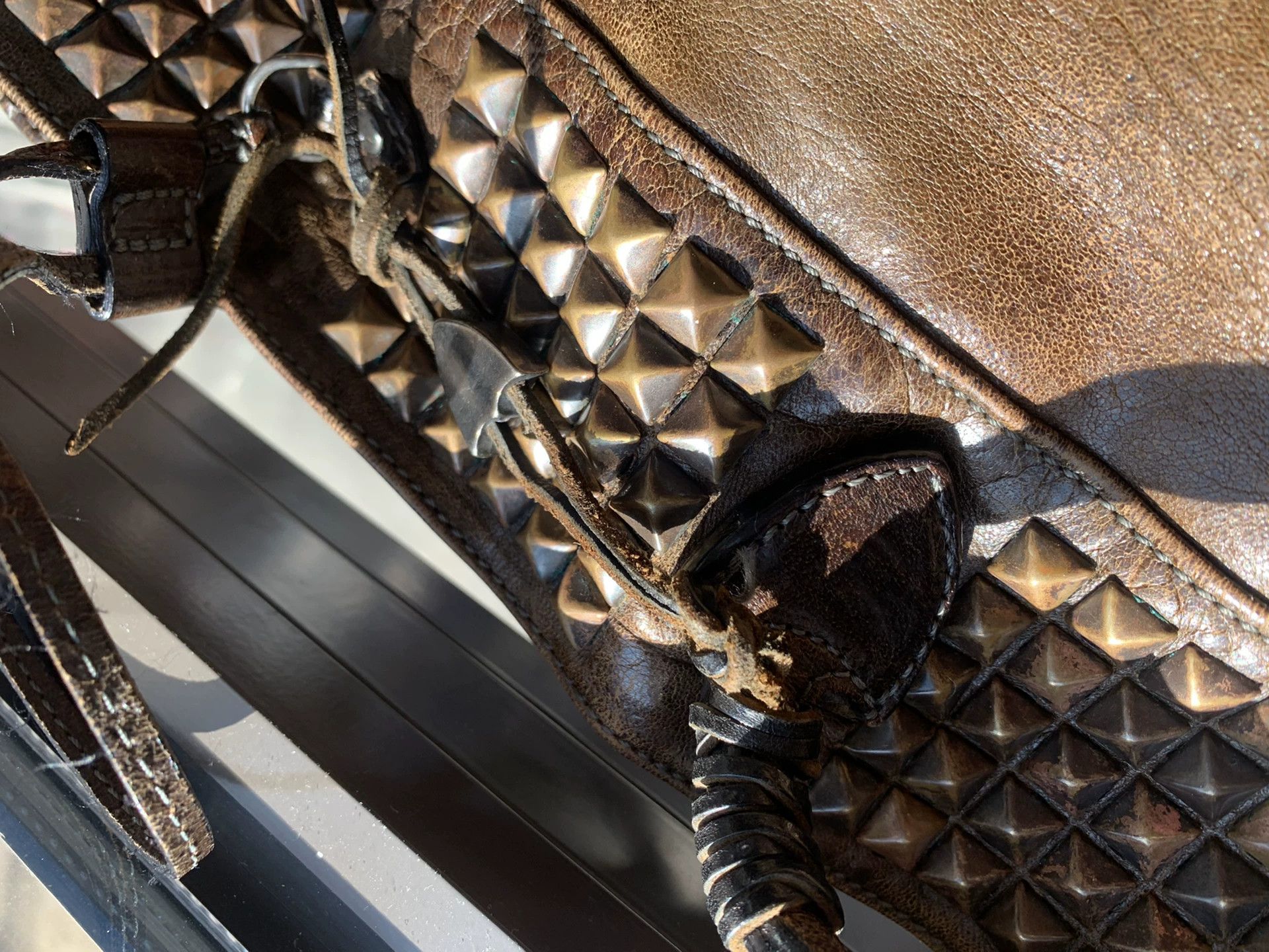 Japanese Brand Brown Leather Tote Bag with Studs Size ONE SIZE - 7 Thumbnail