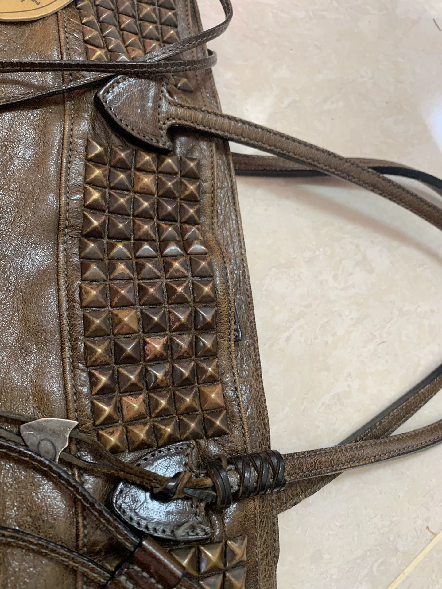 Japanese Brand Brown Leather Tote Bag with Studs Size ONE SIZE - 6 Thumbnail