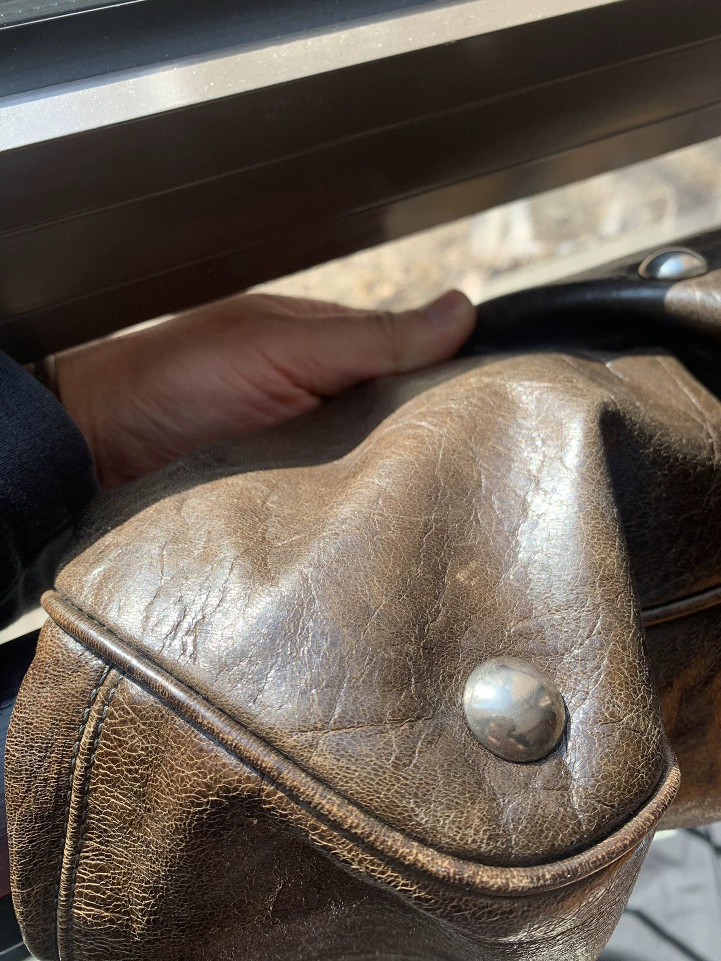 Japanese Brand Brown Leather Tote Bag with Studs Size ONE SIZE - 8 Thumbnail
