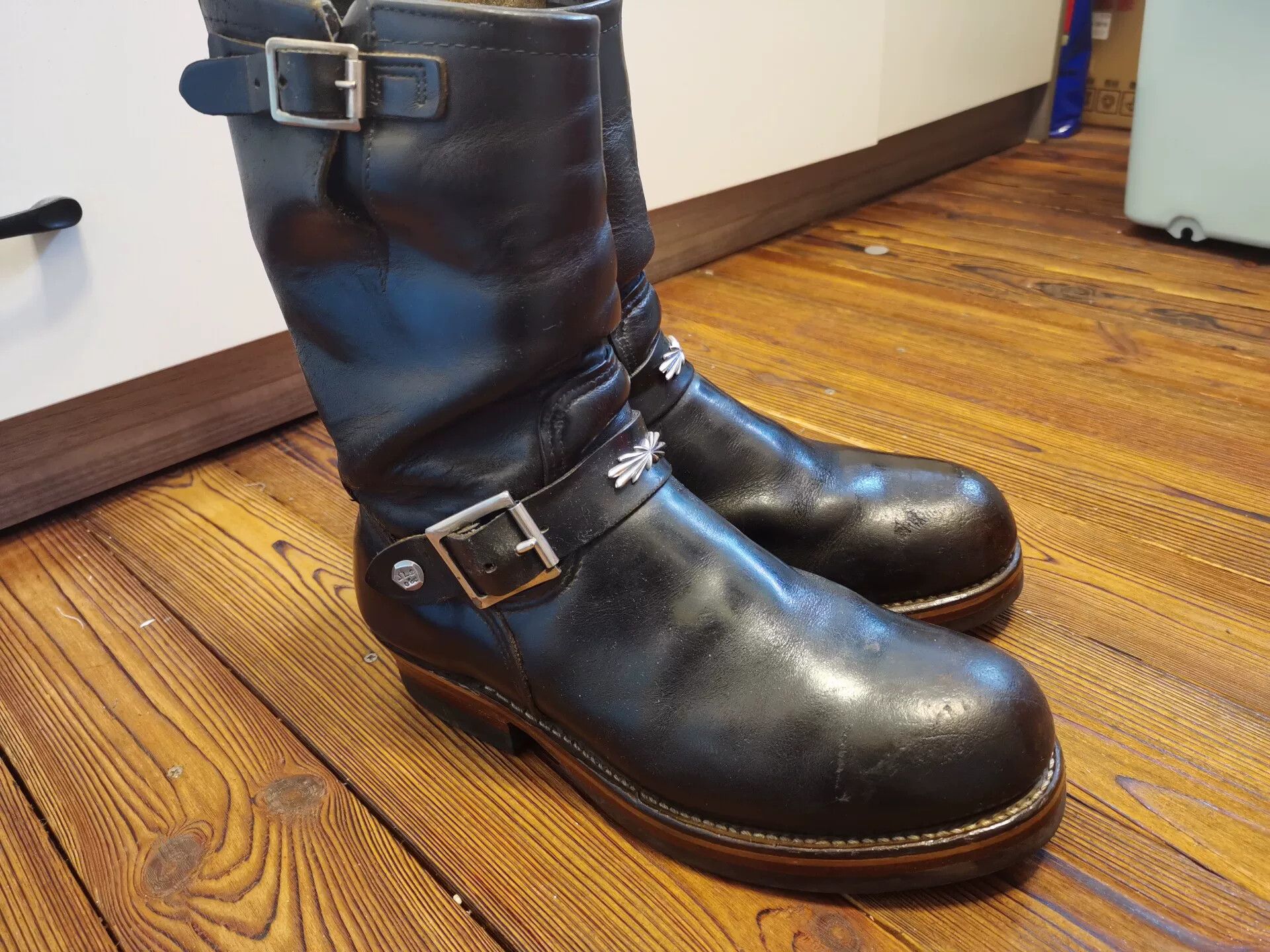 Japanese Brand Black Leather Boots with Silver Buckles Size US 7 / EU 40 - 2 Thumbnail