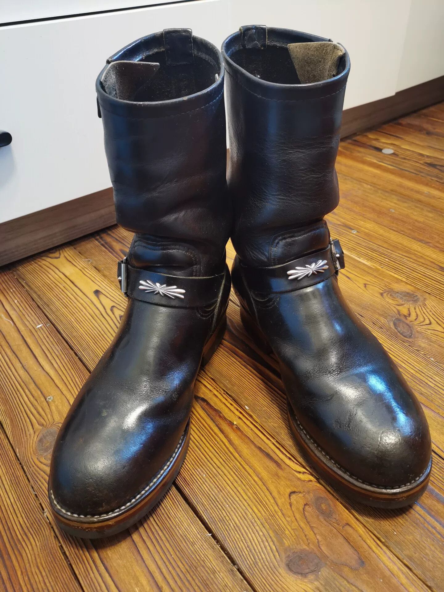 Japanese Brand Black Leather Boots with Silver Buckles Size US 7 / EU 40 - 6 Thumbnail