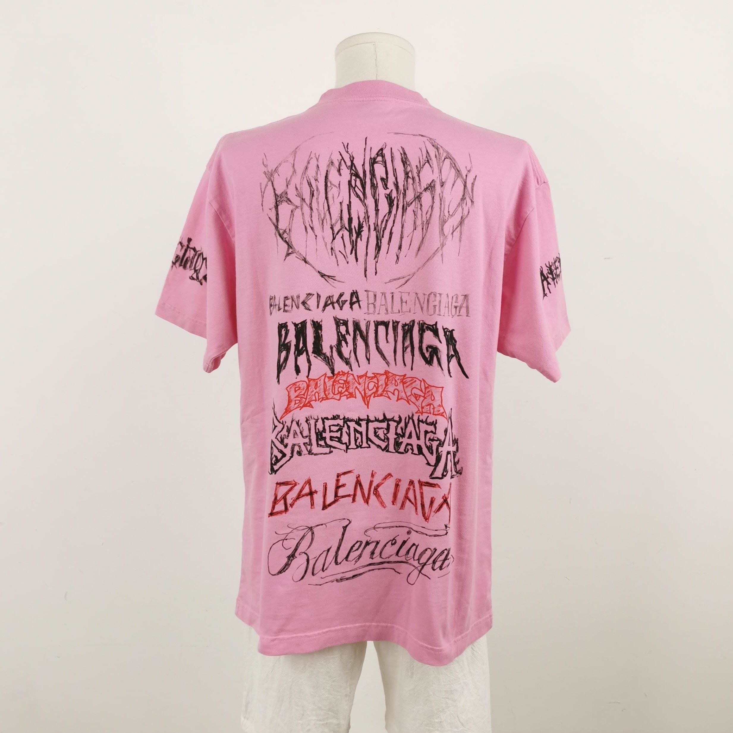 Louis Vuitton Balenciaga Pink Logo Graffiti Short-Sleeve T-Shirt XXS Size US XXS / EU 40 - 4 Thumbnail
