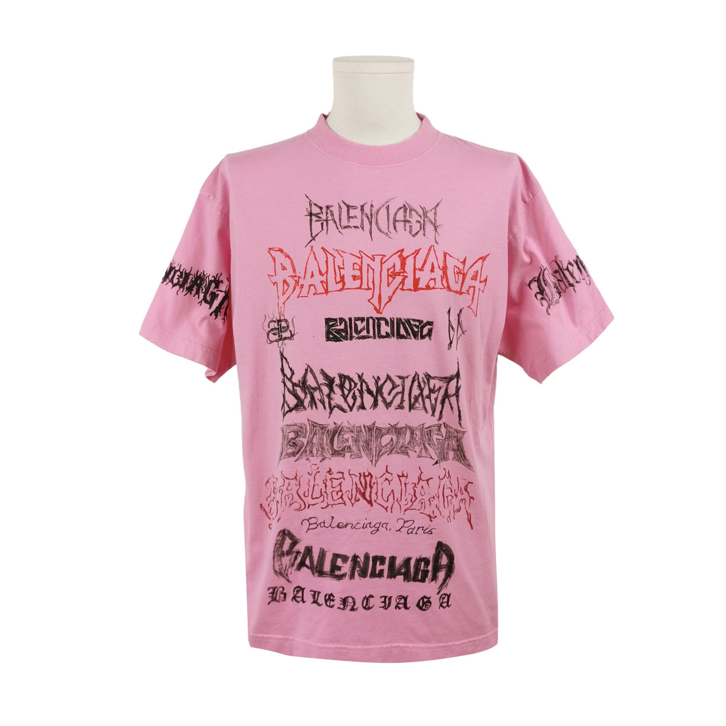 Louis Vuitton Balenciaga Pink Logo Graffiti Short-Sleeve T-Shirt XXS Size US XXS / EU 40 - 2 Thumbnail