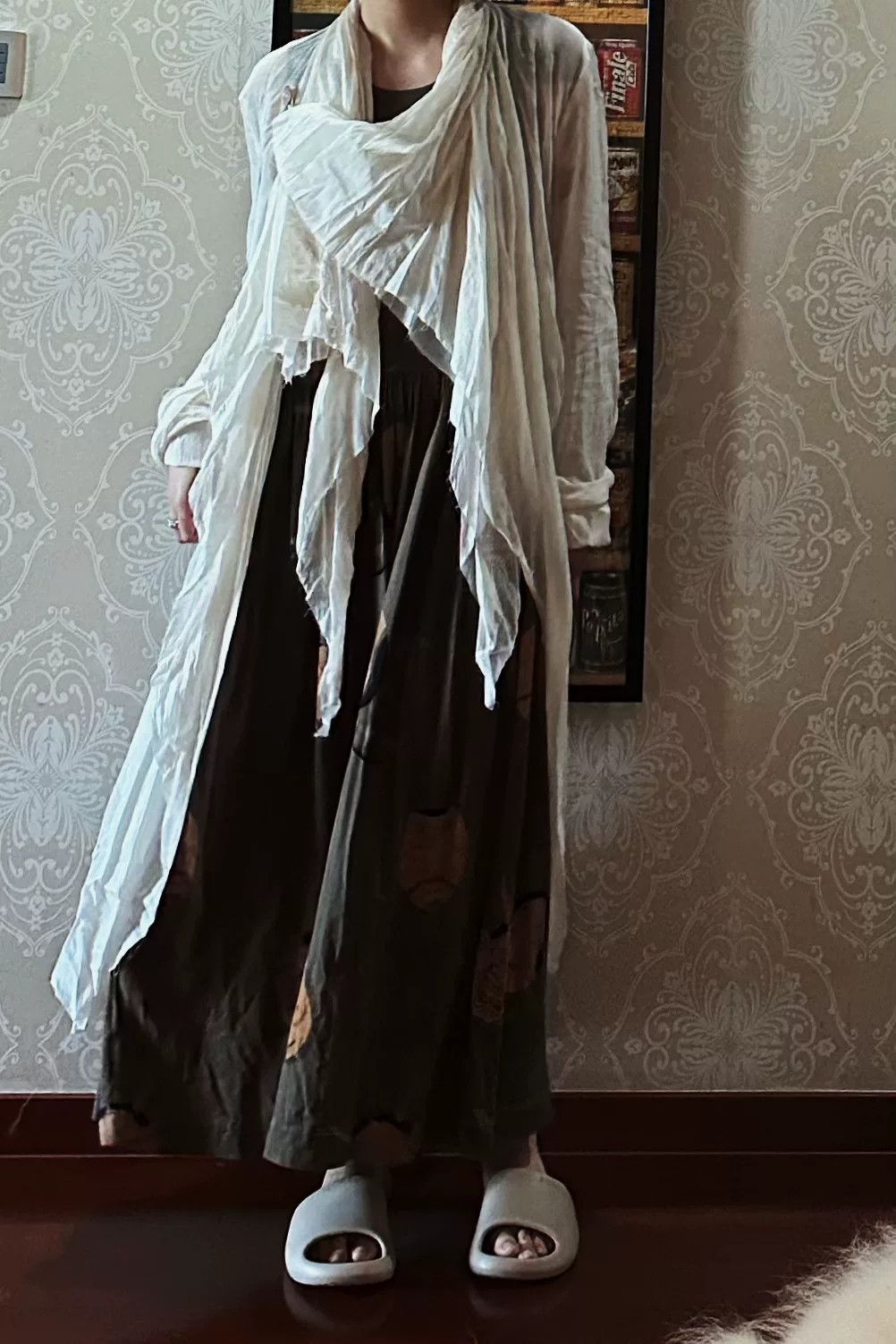 Japanese Brand Dark Aesthetic Linen Coat 3 Size Size L / US 10 / IT 46 - 2 Thumbnail