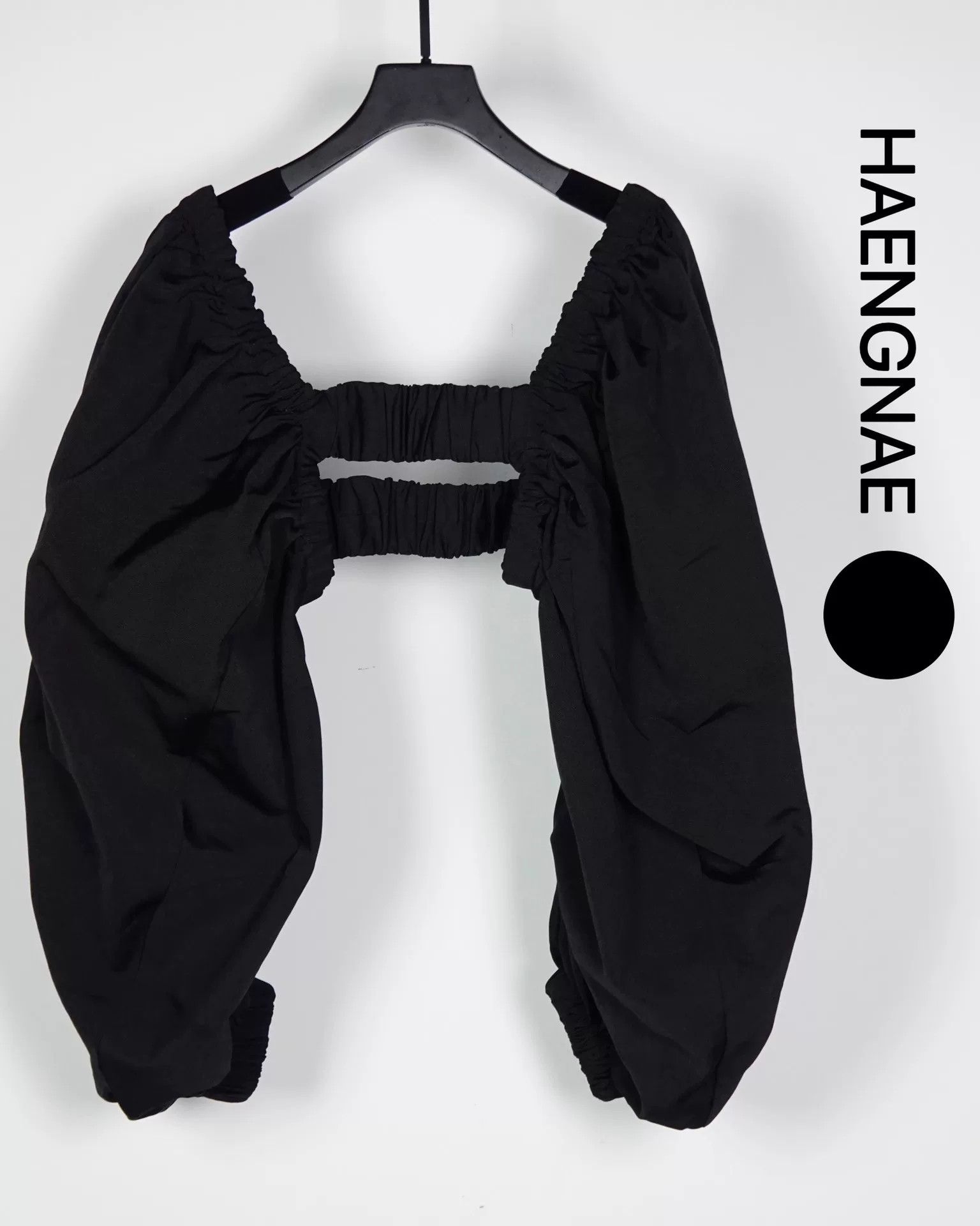 Japanese Brand Black Puff Sleeve Top by HAENGNAE Size M / US 6-8 / IT 42-44 - 2 Thumbnail