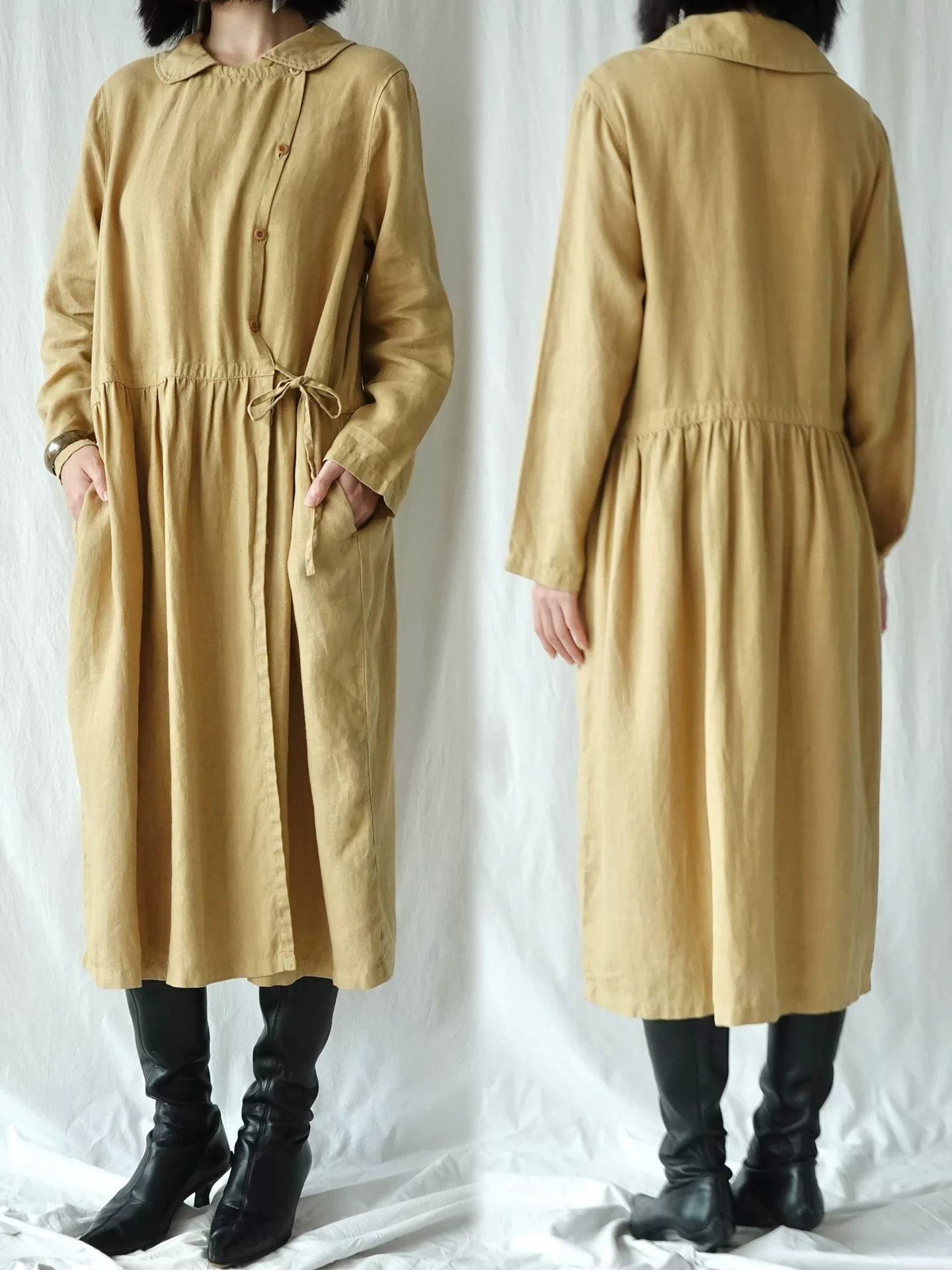 Japanese Brand Bisque Long Linen Robe Dress Size M / US 6-8 / IT 42-44 - 3 Thumbnail