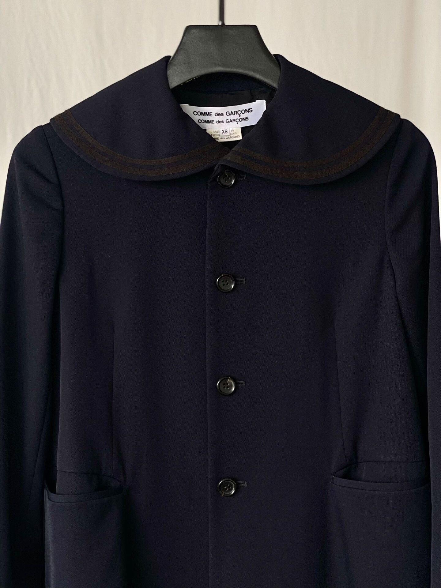 Japanese Brand Commes des Garçons Navy Wool Coat Size XS / US 0-2 / IT 36-38 - 6 Thumbnail