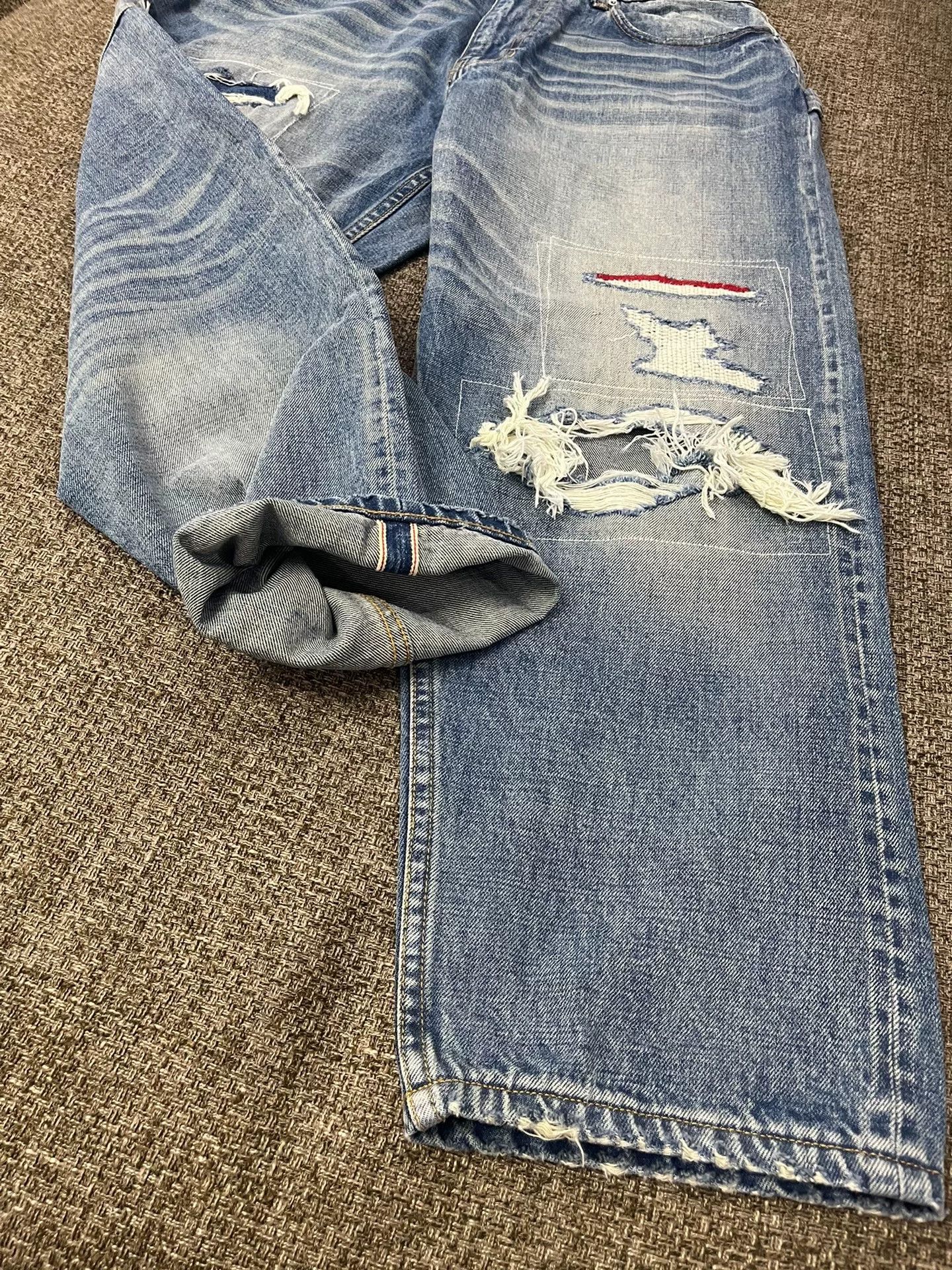 Madness Red Line Distressed Denim Pants Size US 34 / EU 50 - 4 Thumbnail