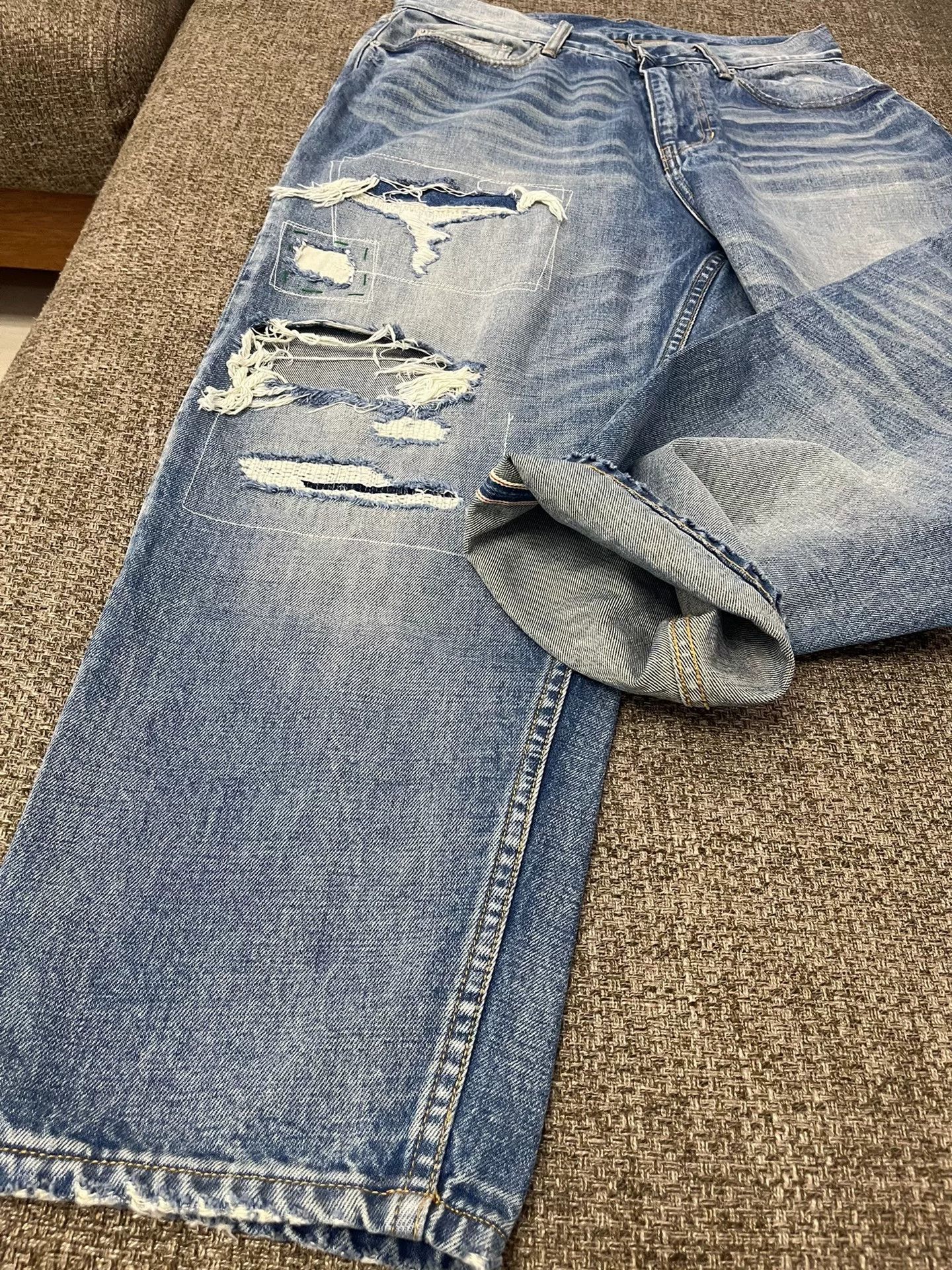 Madness Red Line Distressed Denim Pants Size US 34 / EU 50 - 3 Thumbnail