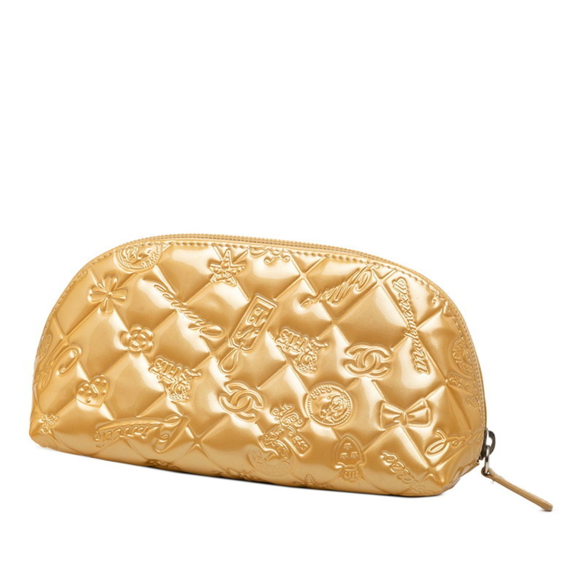 CHANEL Icon Line Pouch, Cosmetic Beige Patent Leather, Women\'s