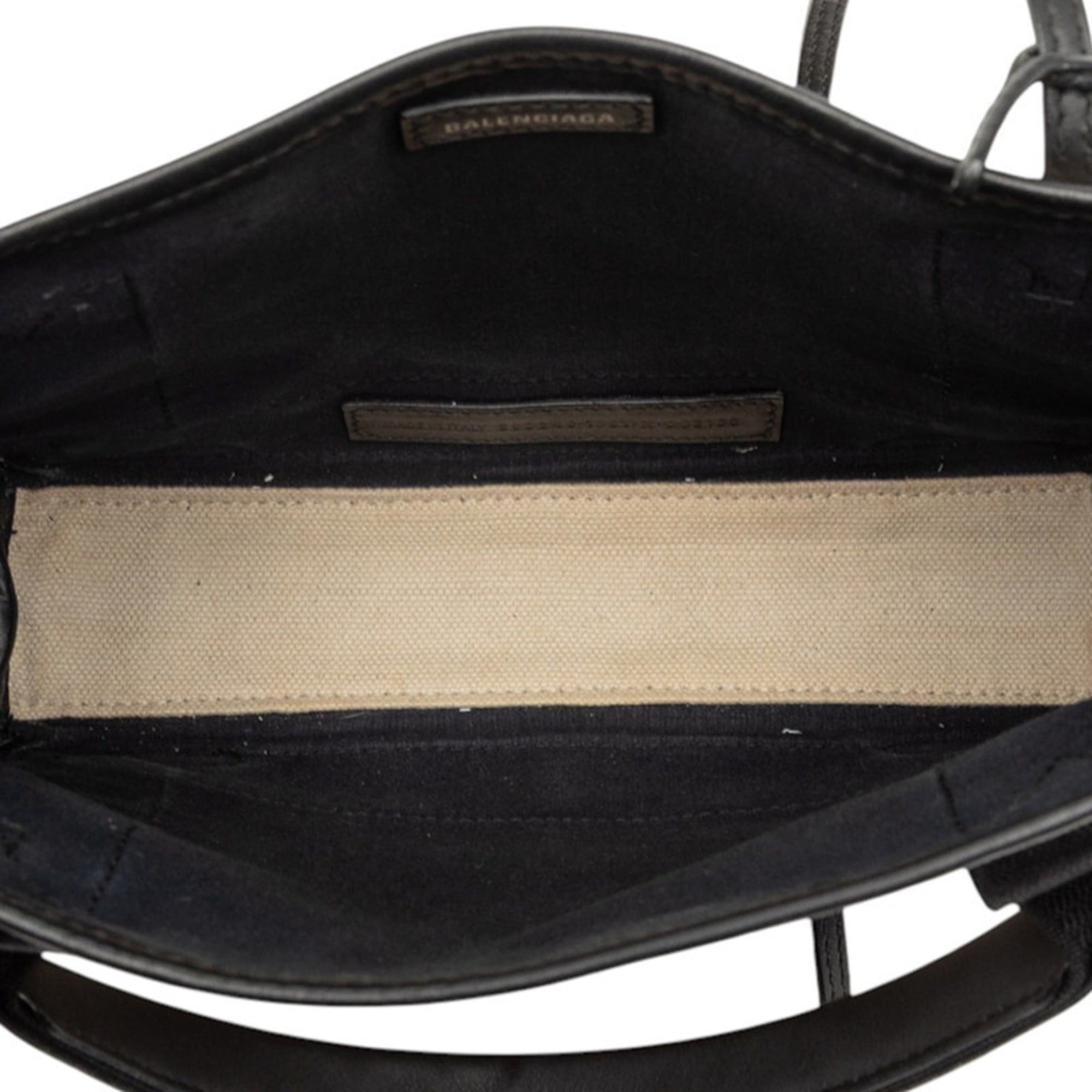 Balenciaga Navy Cabas XS Shoulder/Handbag 2-Way 390346 Ivory Black Canvas Leather Women's BALENCIAGA