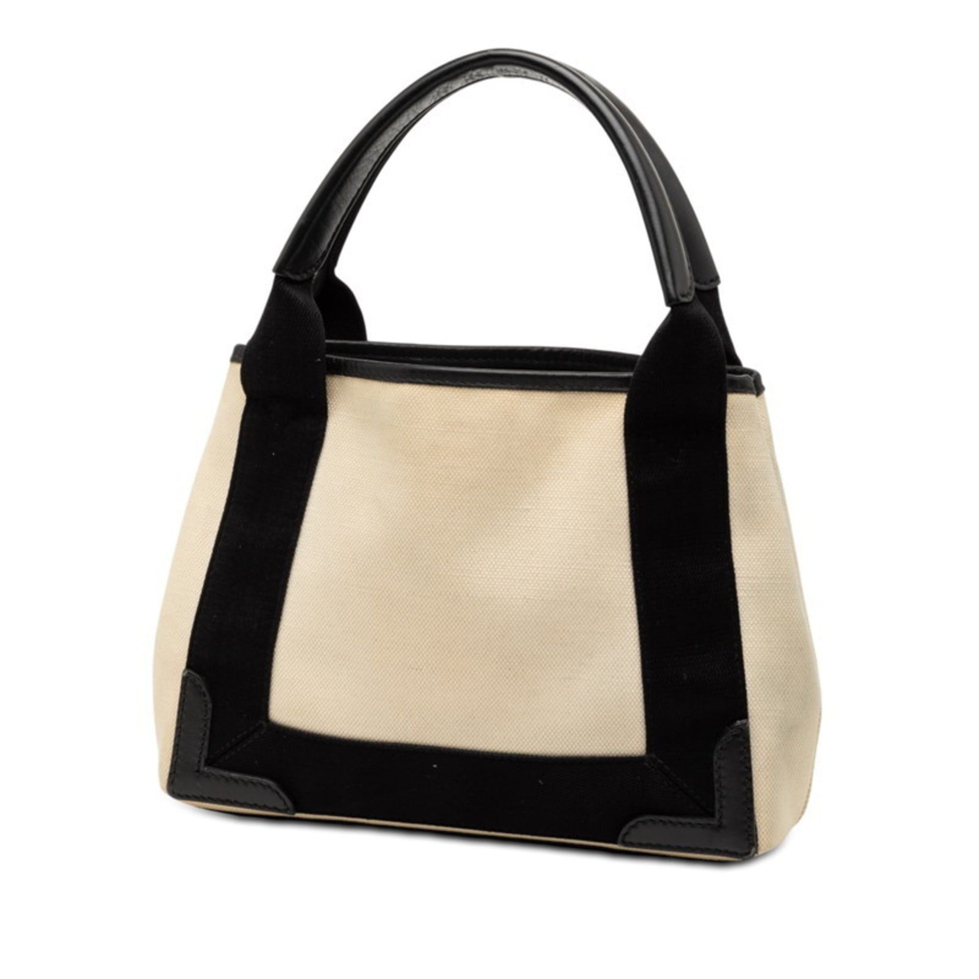 Balenciaga Navy Cabas XS Shoulder/Handbag 2-Way 390346 Ivory Black Canvas Leather Women's BALENCIAGA