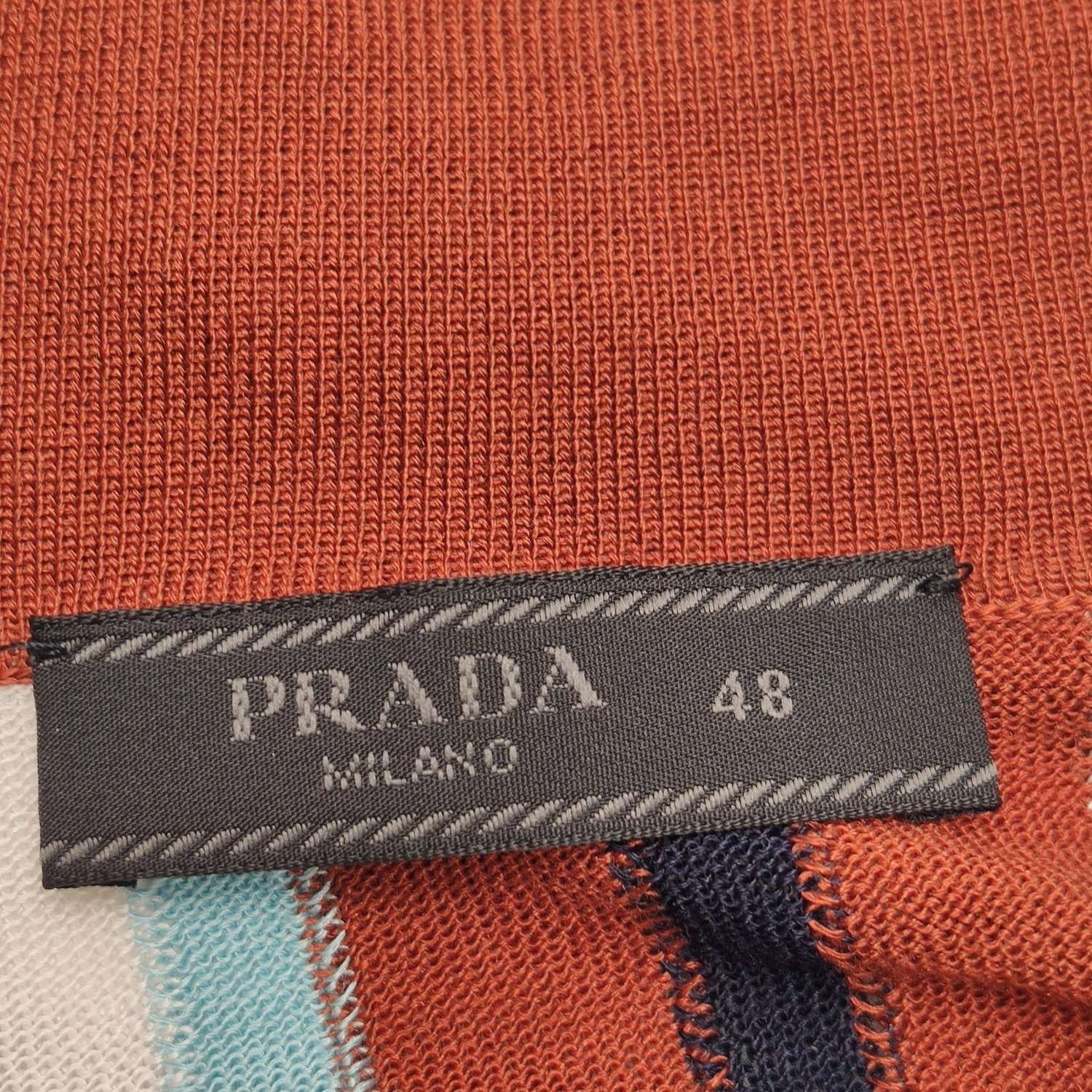 Prada Prada Striped Silk Logo Collar Short-Sleeve Knit Size US M / EU 48-50 / 2 - 9 Thumbnail