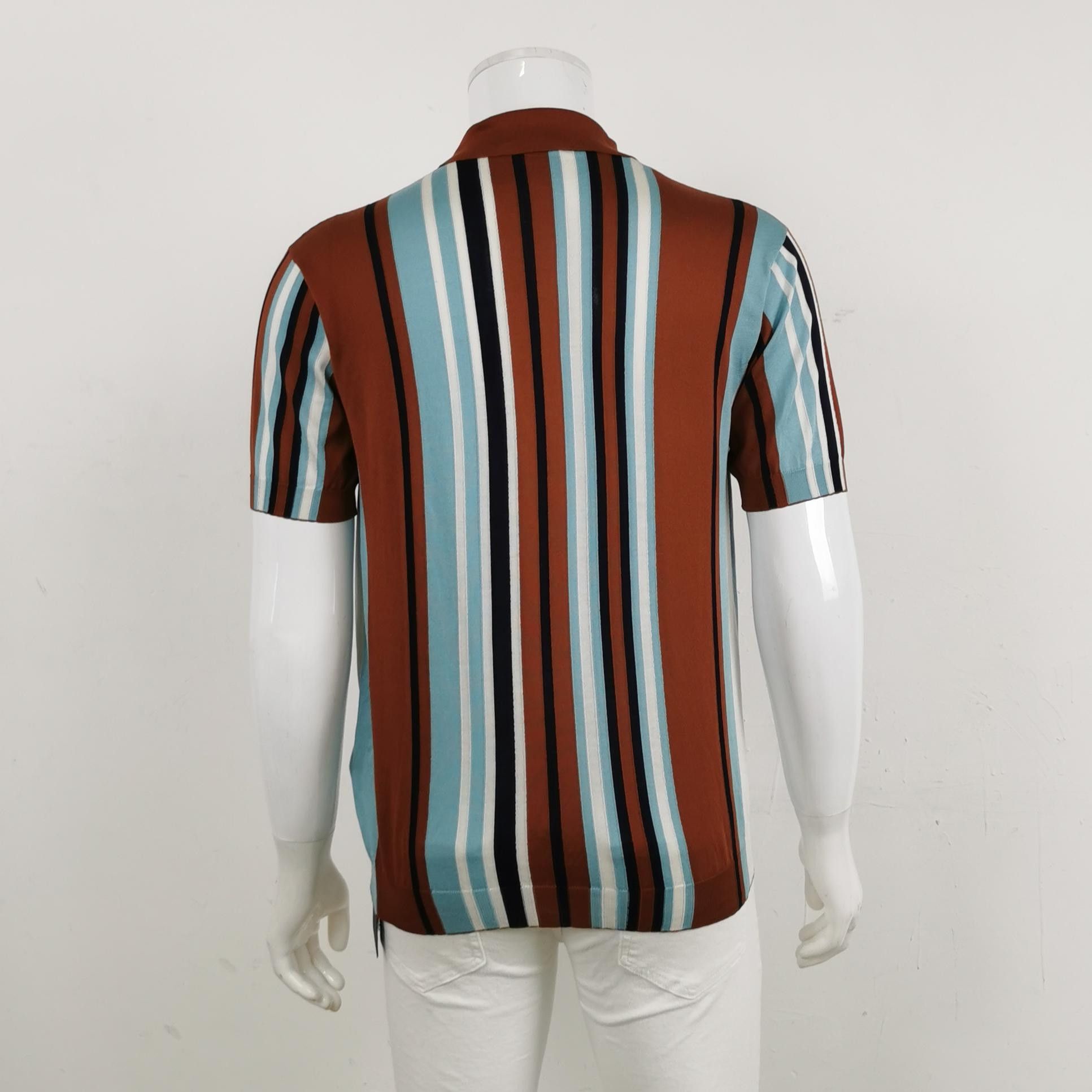 Prada Prada Striped Silk Logo Collar Short-Sleeve Knit Size US M / EU 48-50 / 2 - 3 Thumbnail