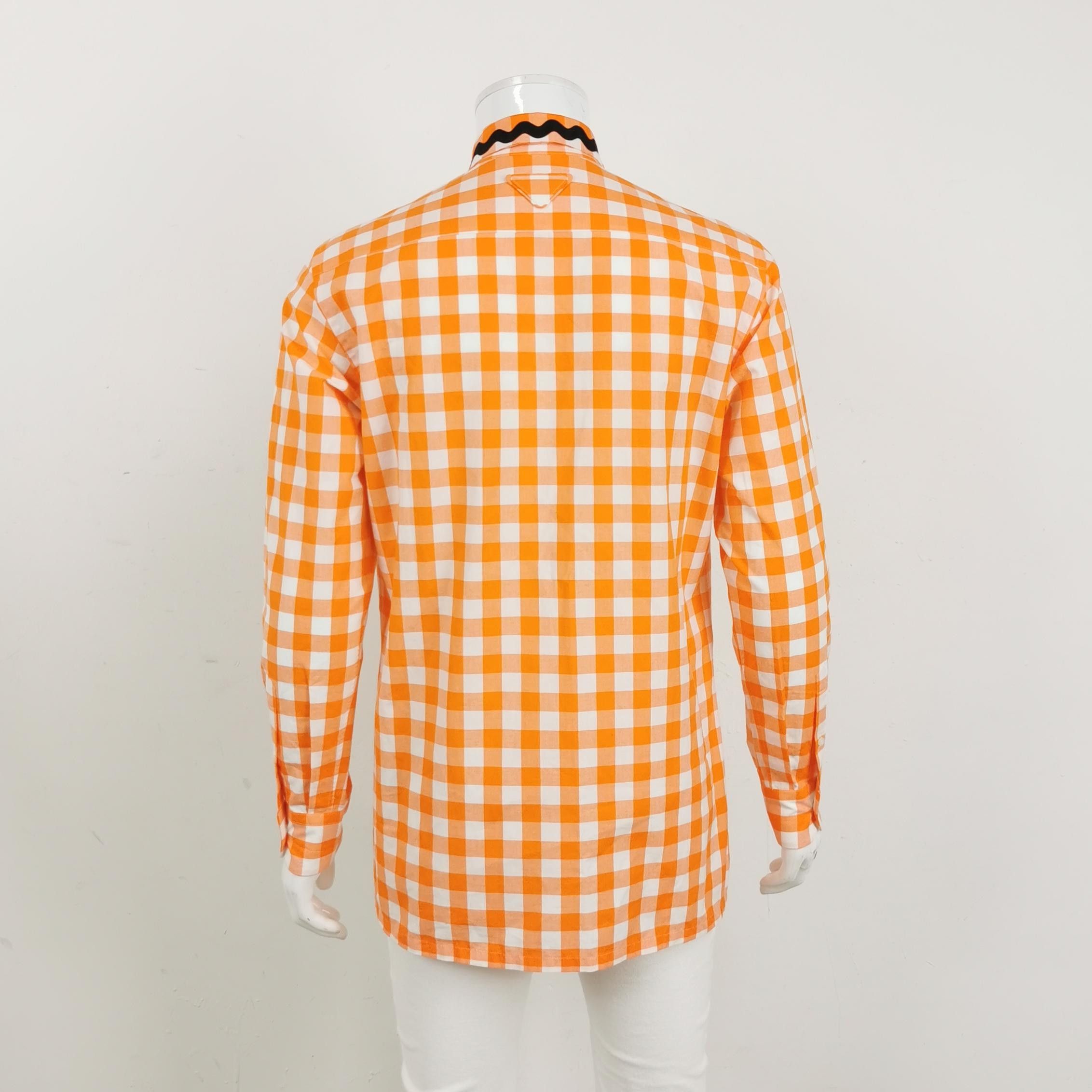 Prada Prada L Orange Check Cotton Shirt Size US M / EU 48-50 / 2 - 4 Thumbnail