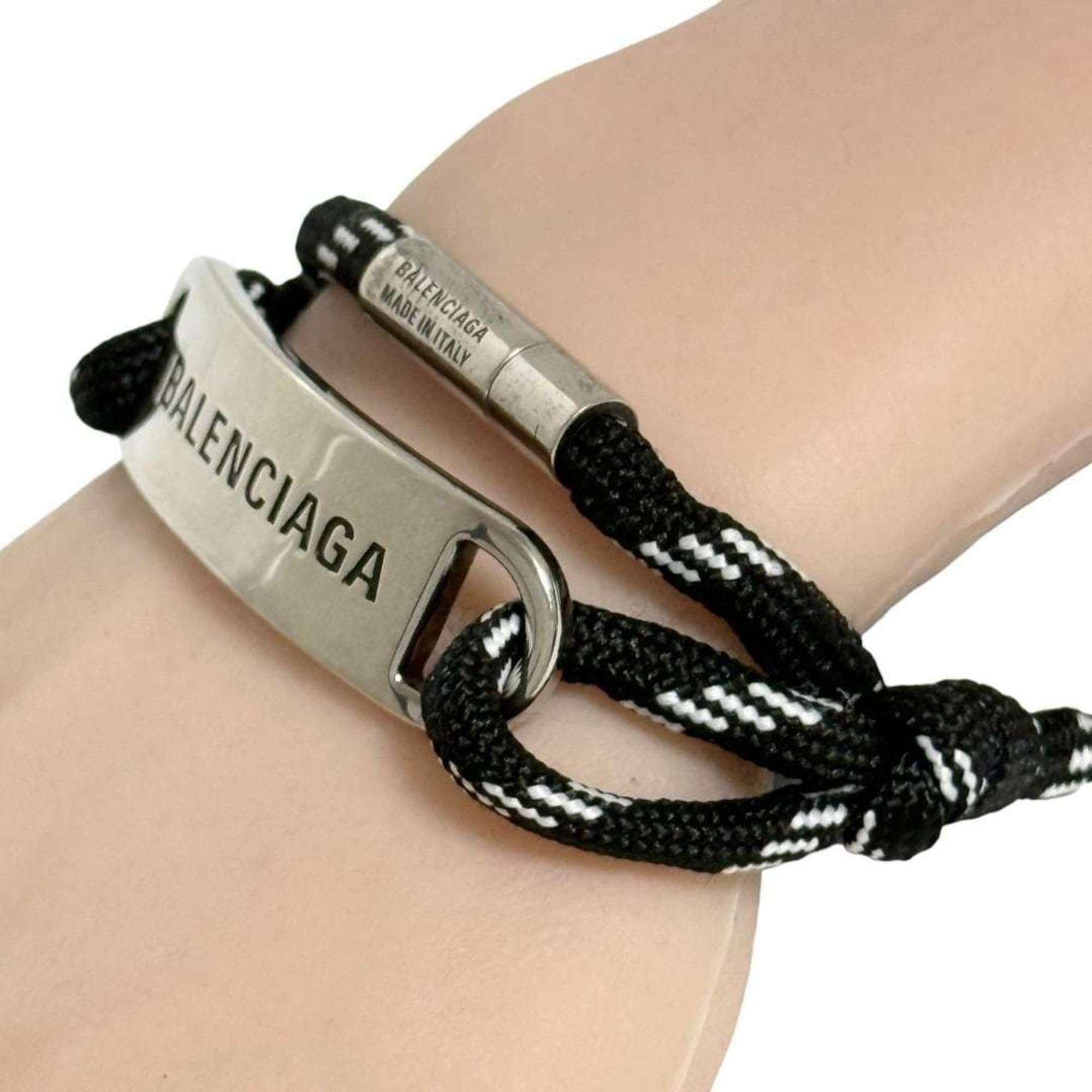 Balenciaga Balenciaga Men's Cord Bracelet with Plate, Double Wrap, Adjustable Size Size ONE SIZE - 10 Thumbnail