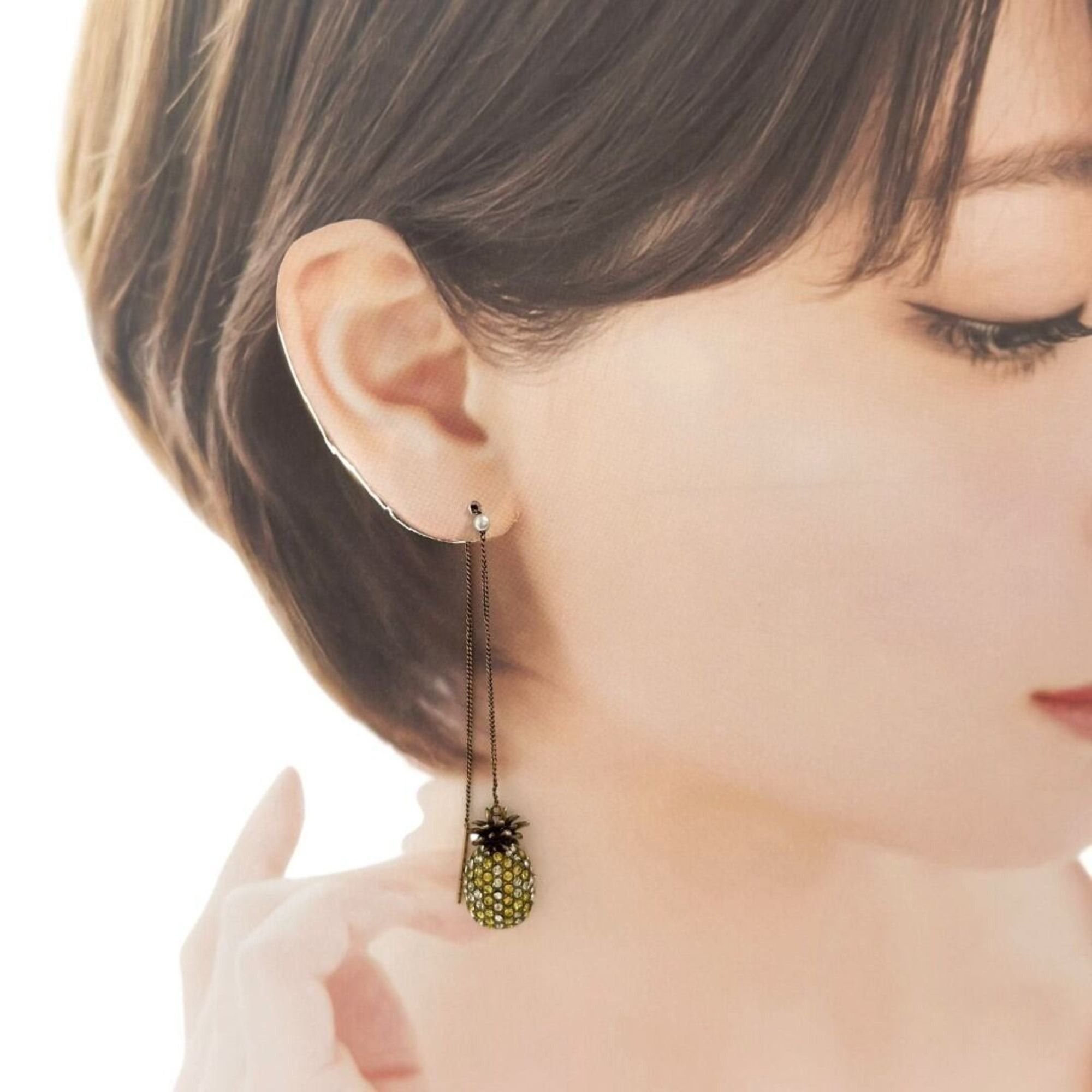 Gucci Gucci Women's Single Pineapple Earring with Threader Chain Size ONE SIZE - 10 Thumbnail