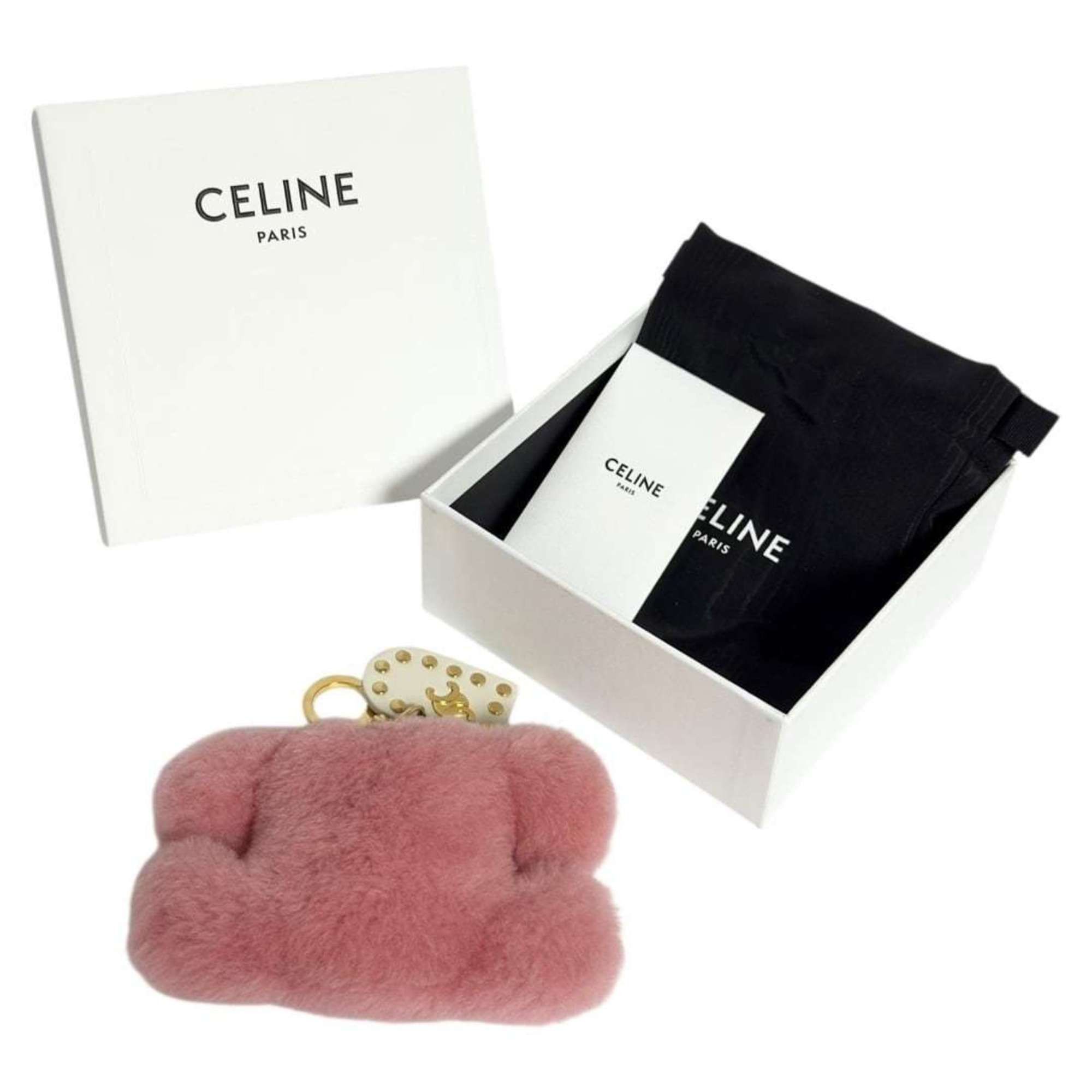 Celine Celine Women's Triomphe Pom-Pom Bag Charm in Pink Size ONE SIZE - 10 Thumbnail