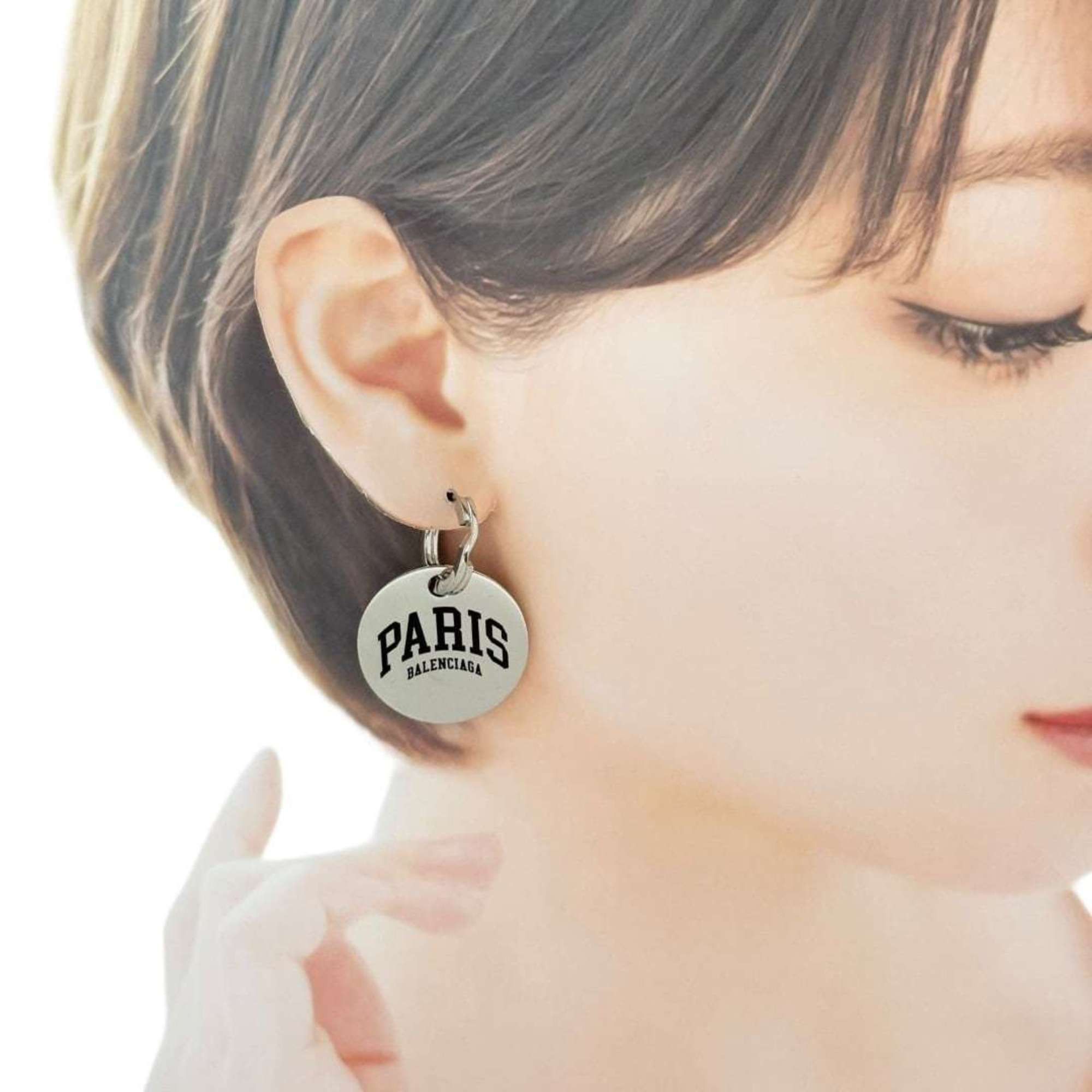 Balenciaga Balenciaga Women's City Paris Hoop Drop Earrings in Silver Size ONE SIZE - 9 Thumbnail