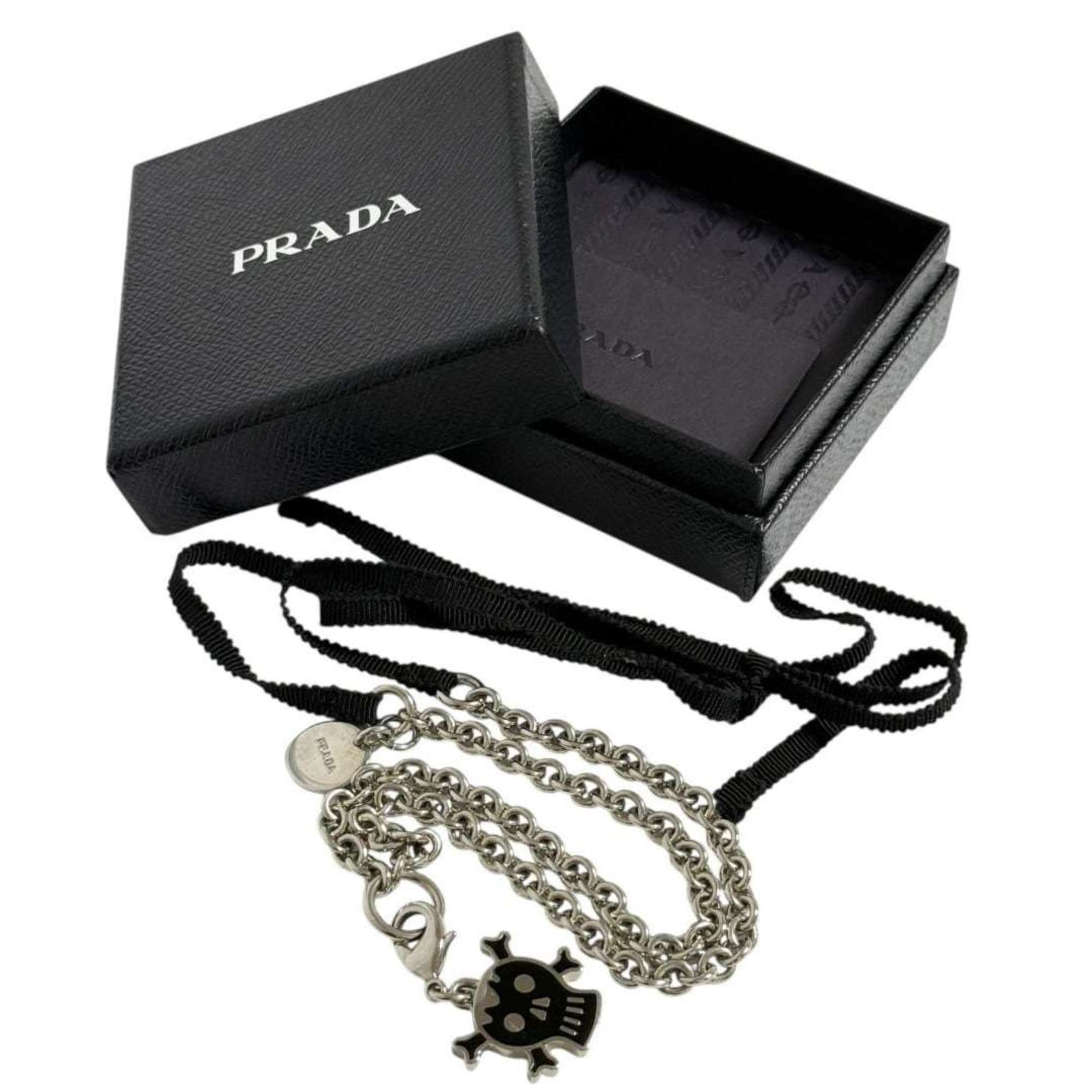 Prada Prada Women's Skull Pendant Necklace Chain in Black Size ONE SIZE - 10 Thumbnail