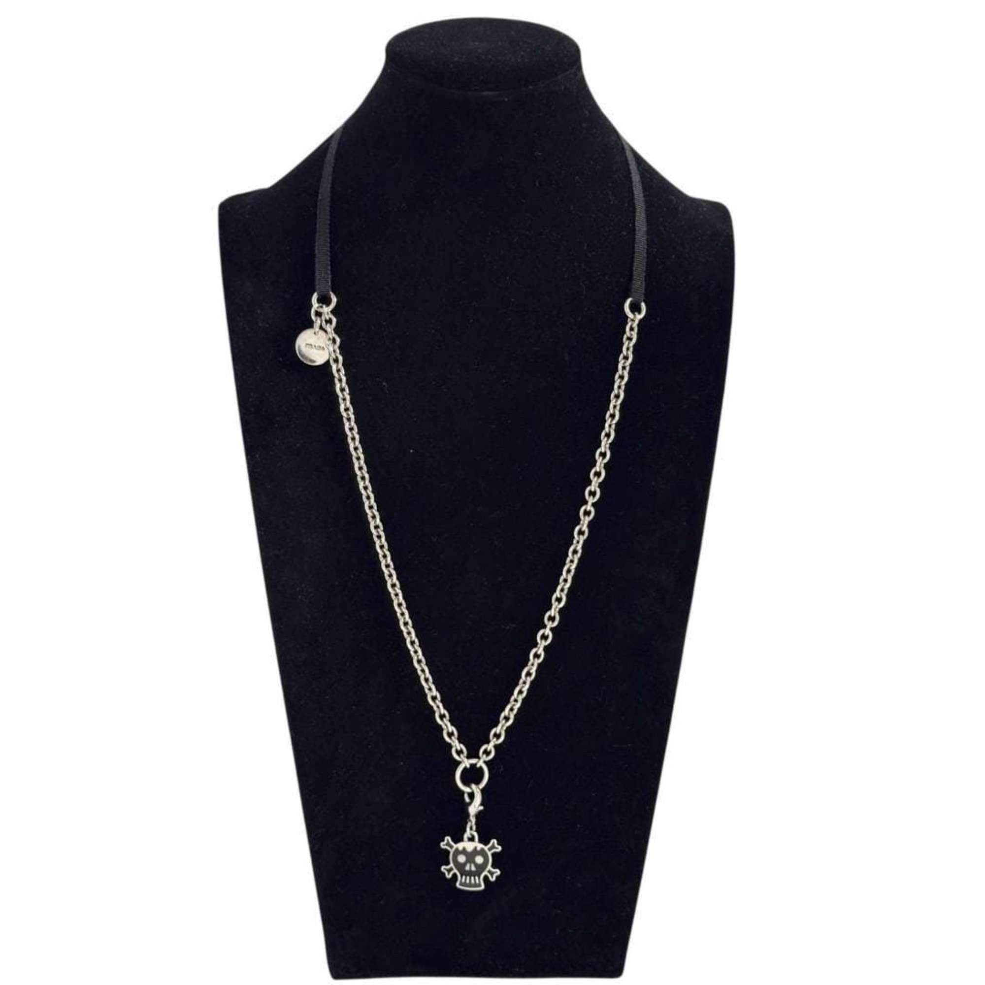 Prada Prada Women's Skull Pendant Necklace Chain in Black Size ONE SIZE - 9 Thumbnail