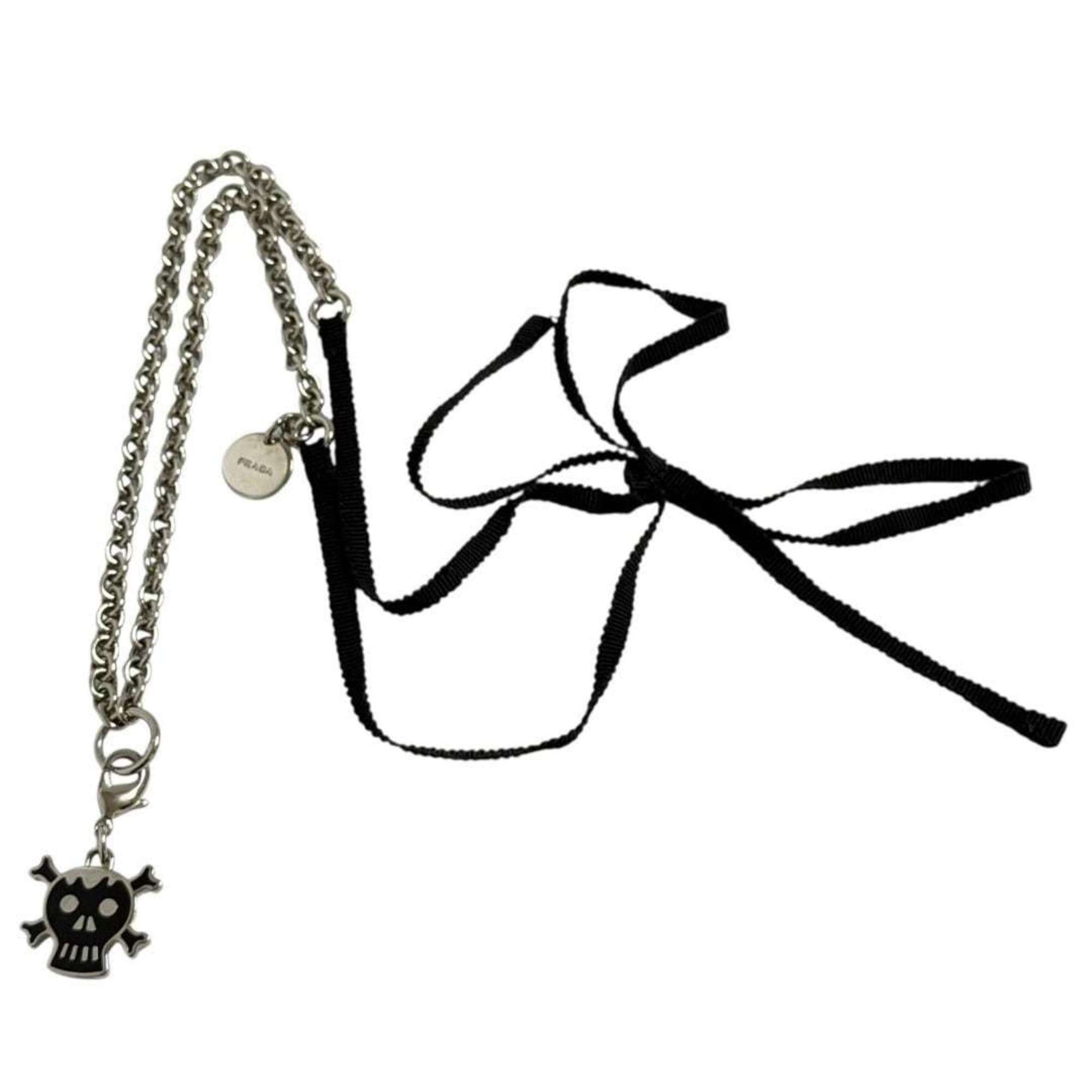 Prada Prada Women's Skull Pendant Necklace Chain in Black Size ONE SIZE - 2 Thumbnail